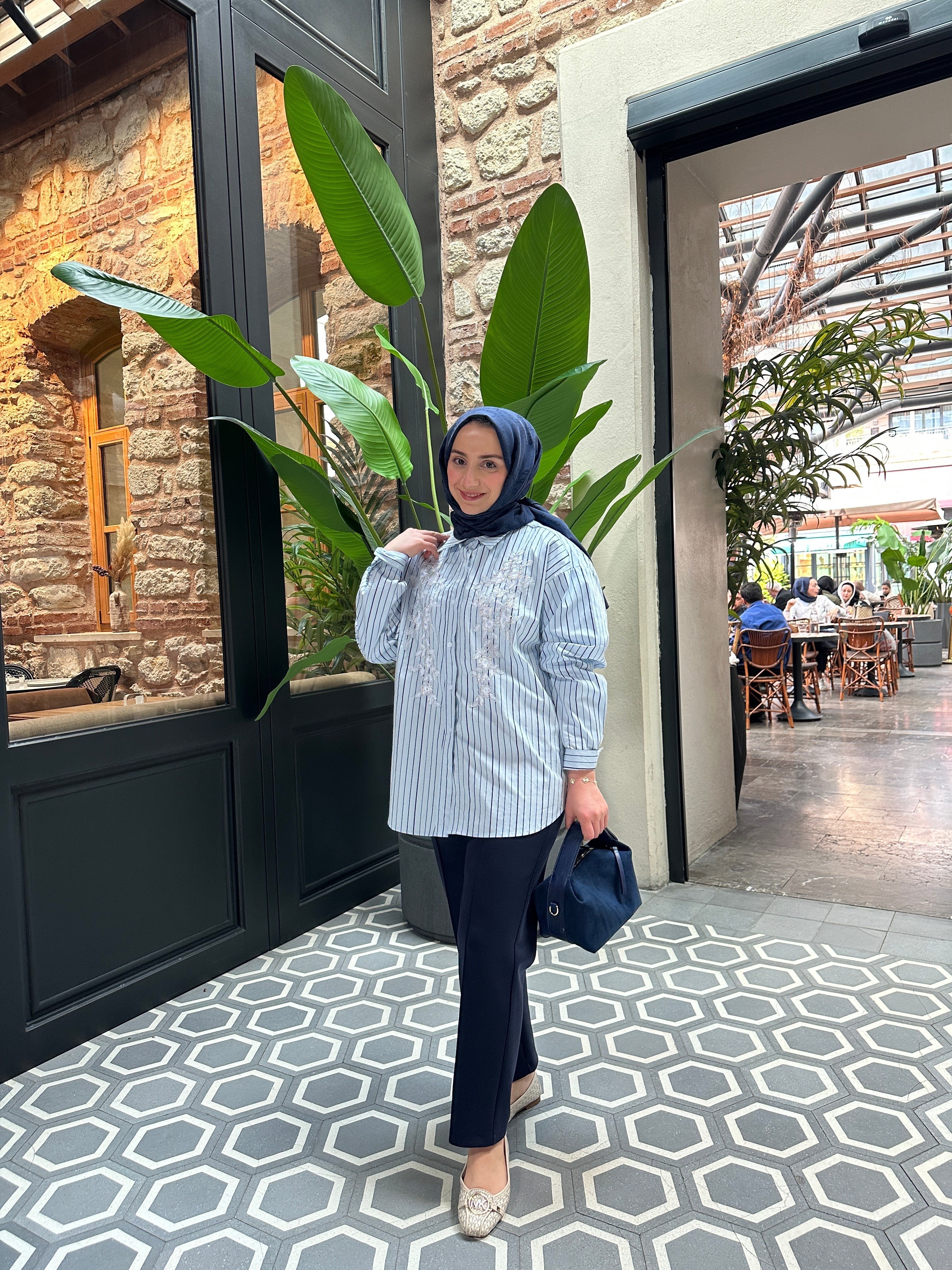 İşlemeli Gömlek | Mavi