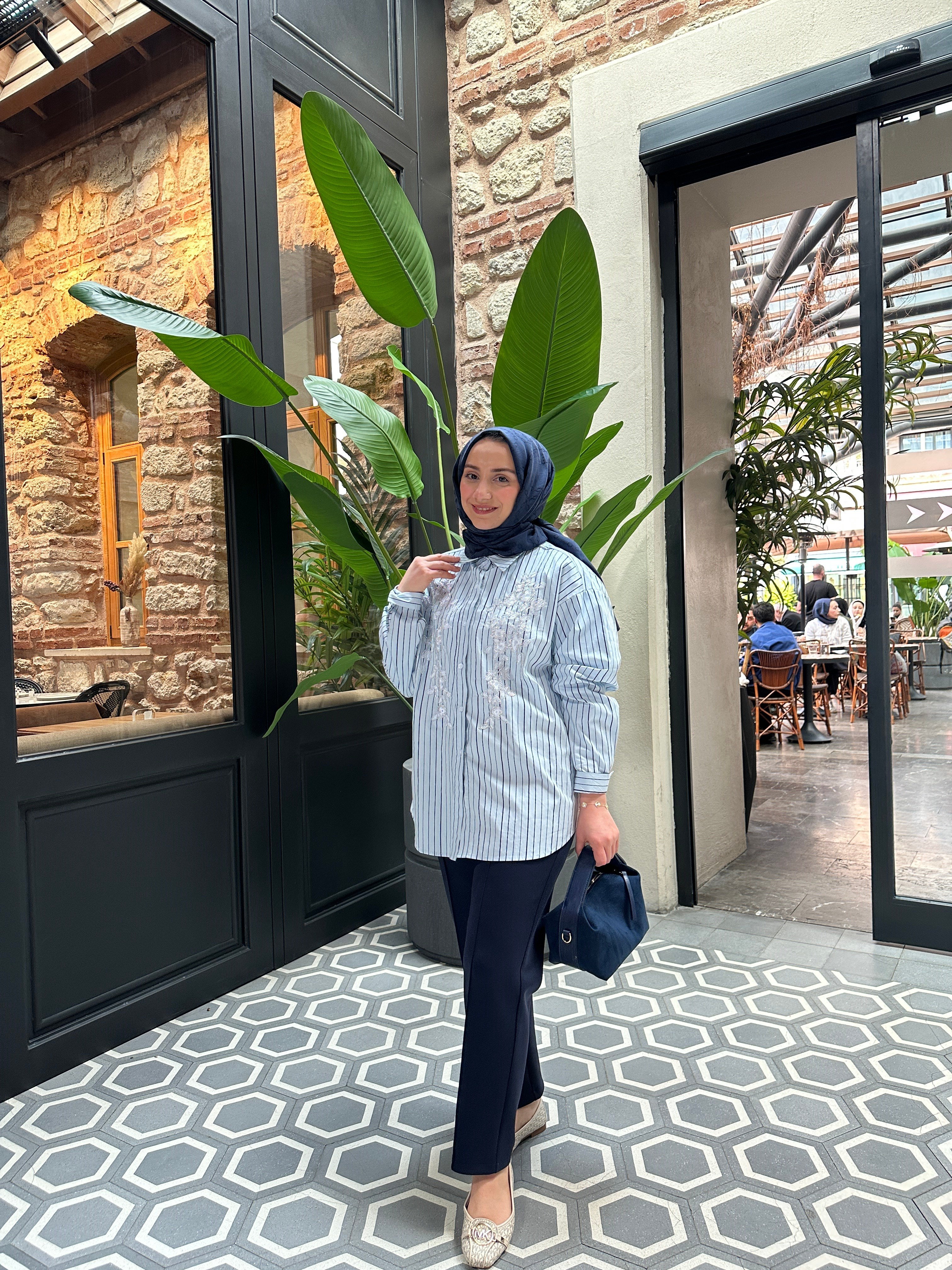 İşlemeli Gömlek | Mavi