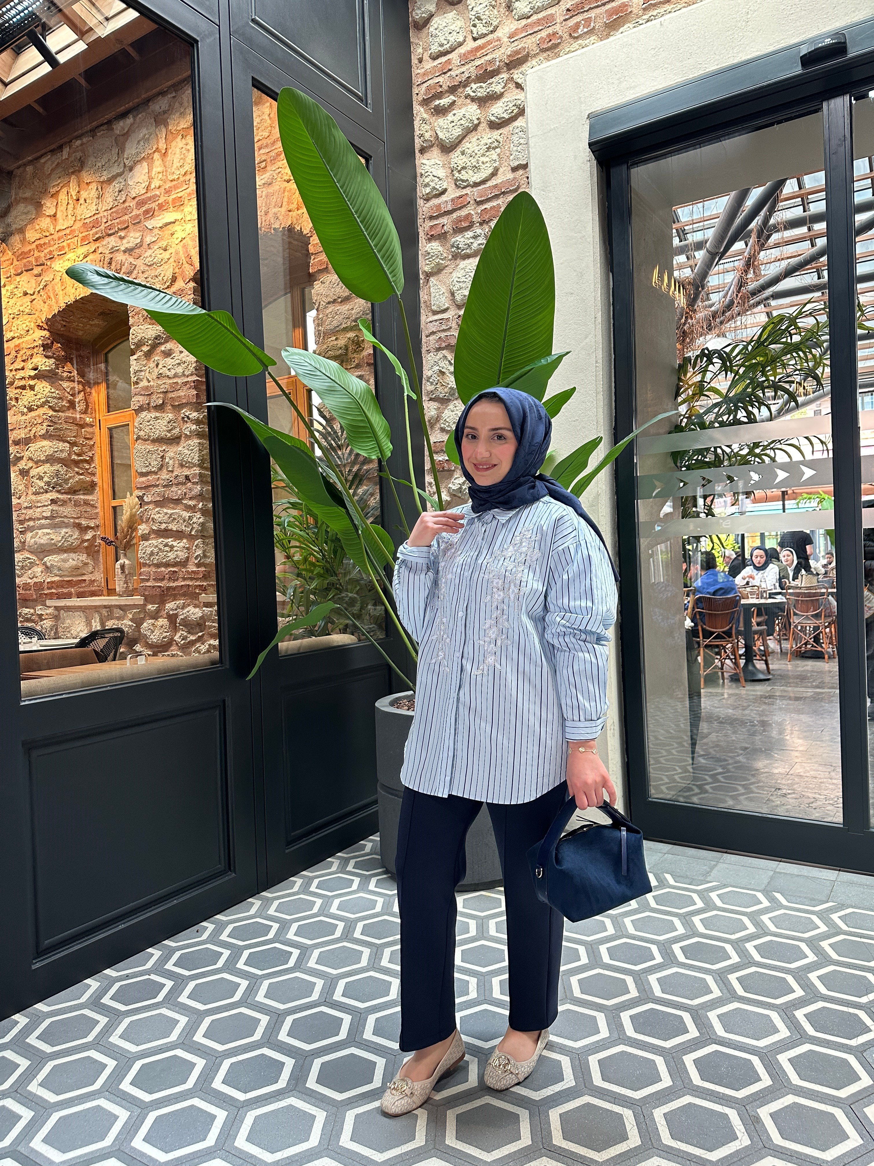 İşlemeli Gömlek | Mavi