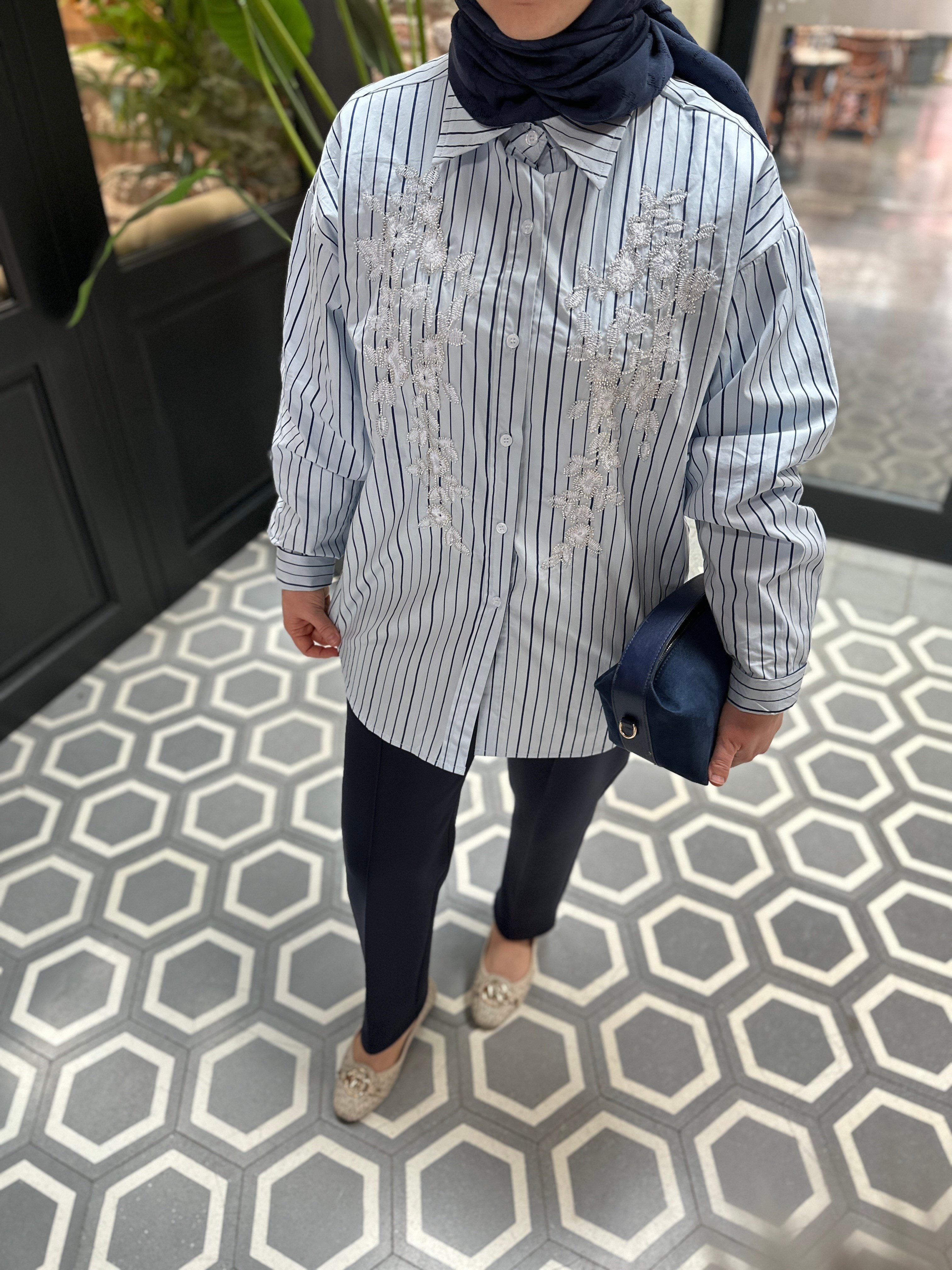 İşlemeli Gömlek | Mavi