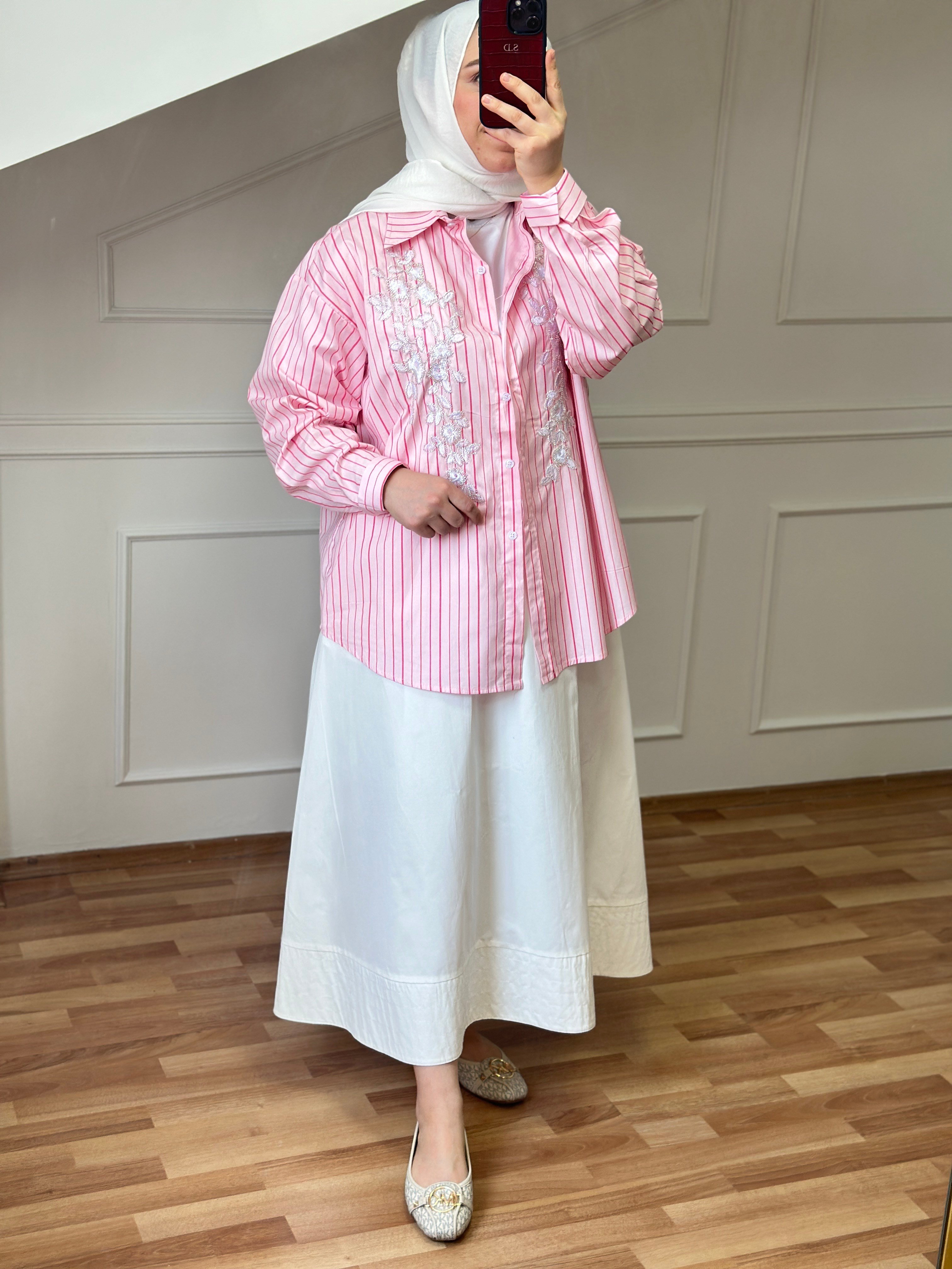 İşlemeli Gömlek | Pembe