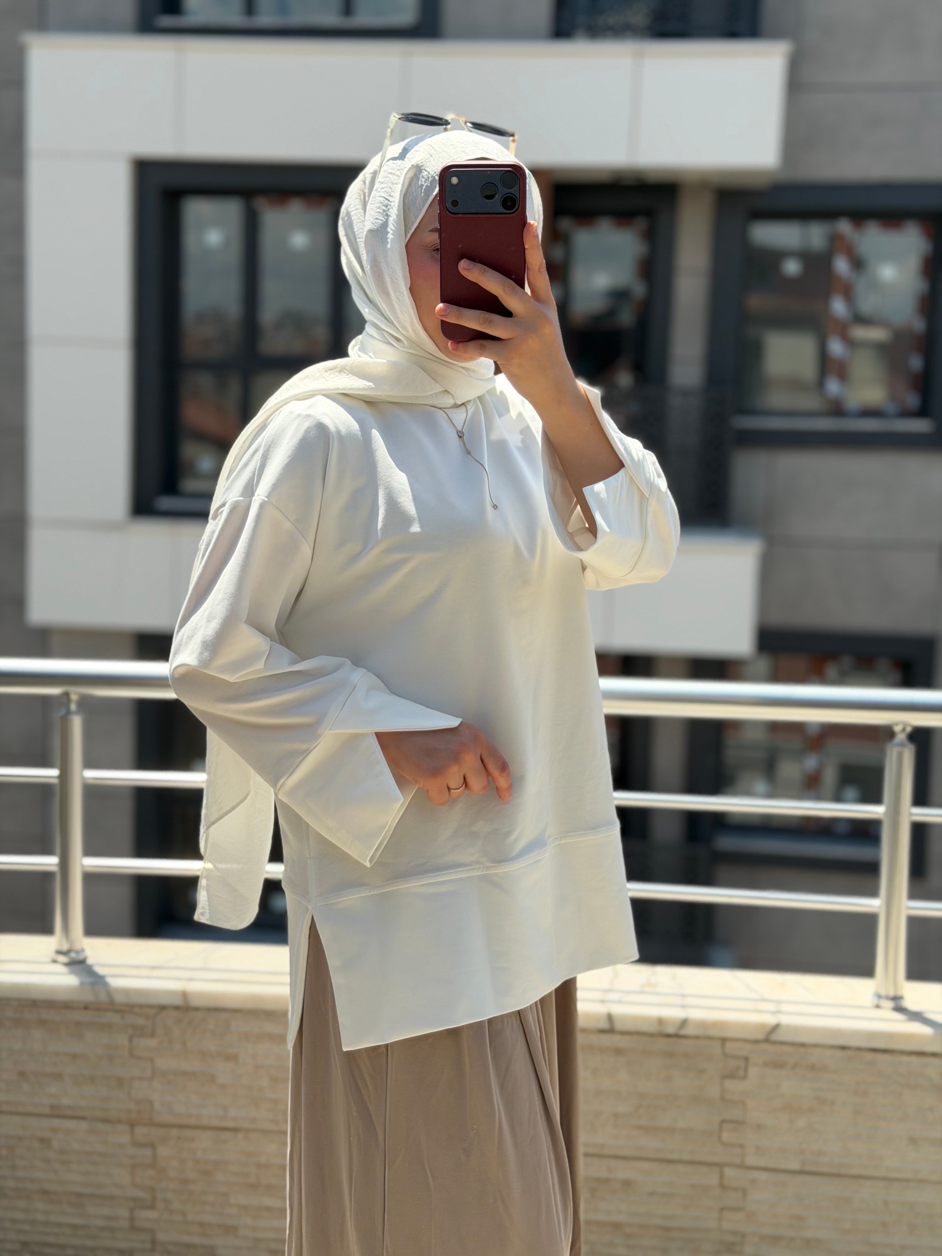 Kol Detaylı Tunik Beyaz