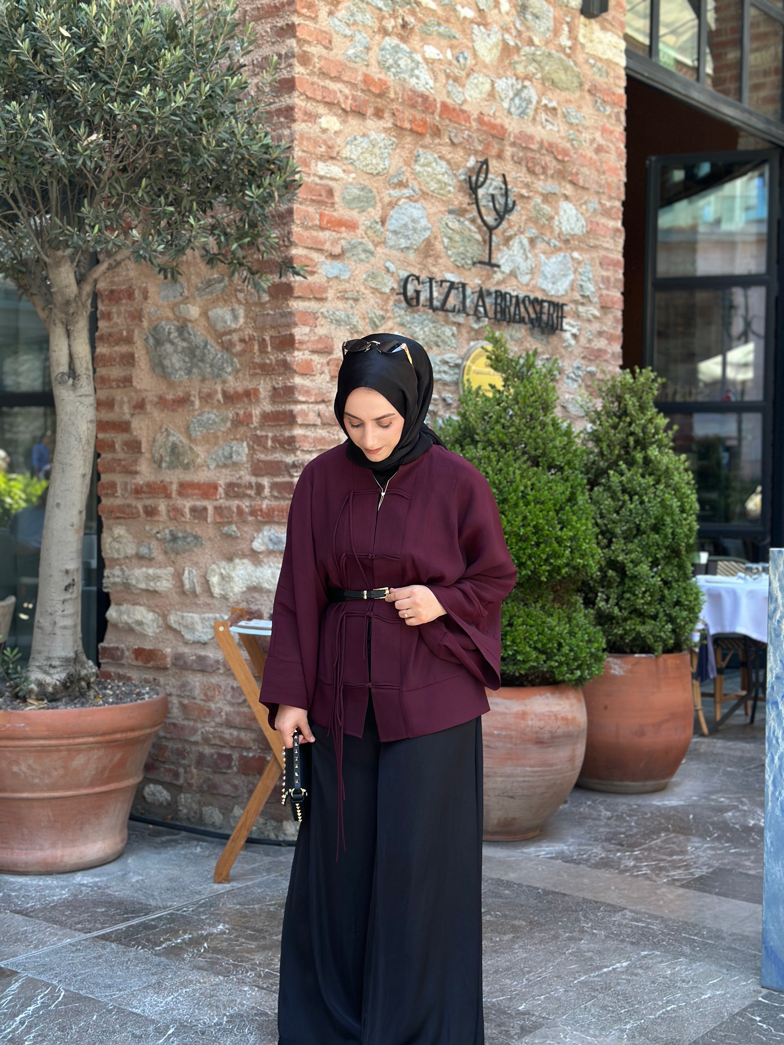 Sedef Tül Premium Kimono Bordo