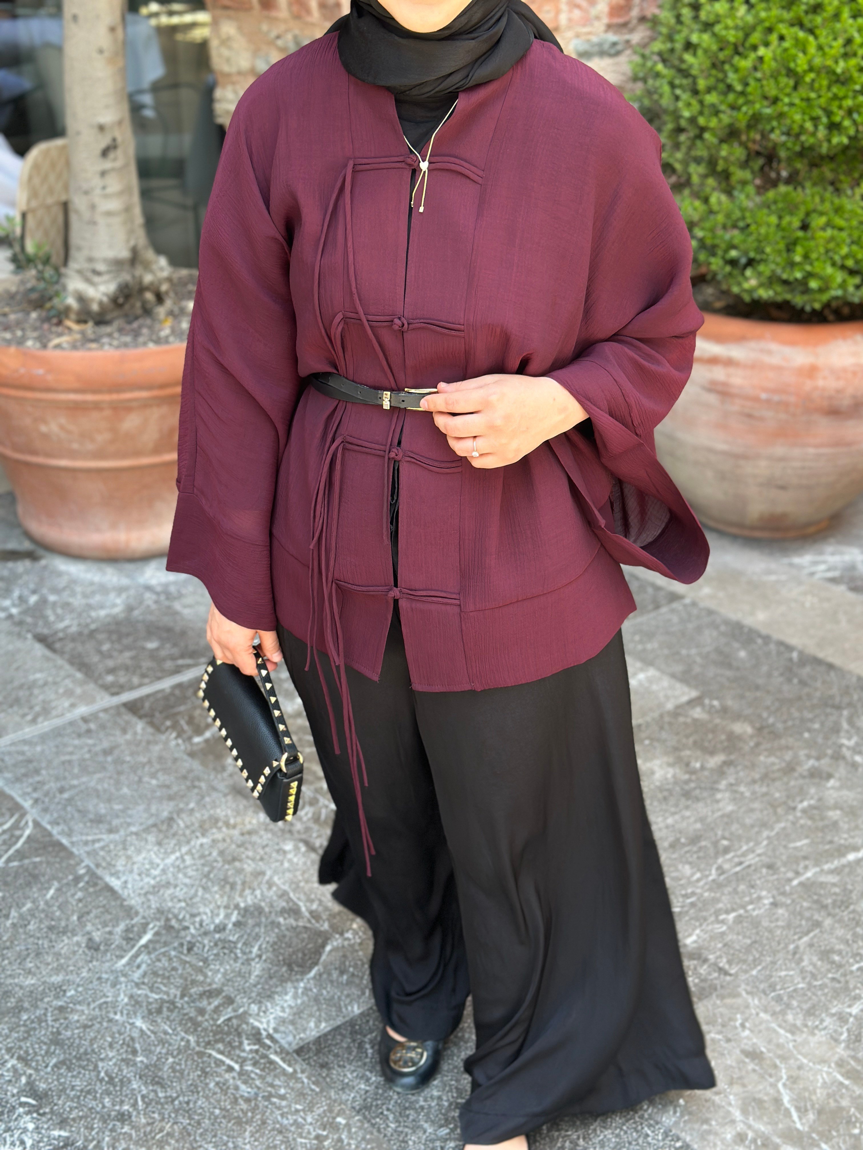 Sedef Tül Premium Kimono Bordo