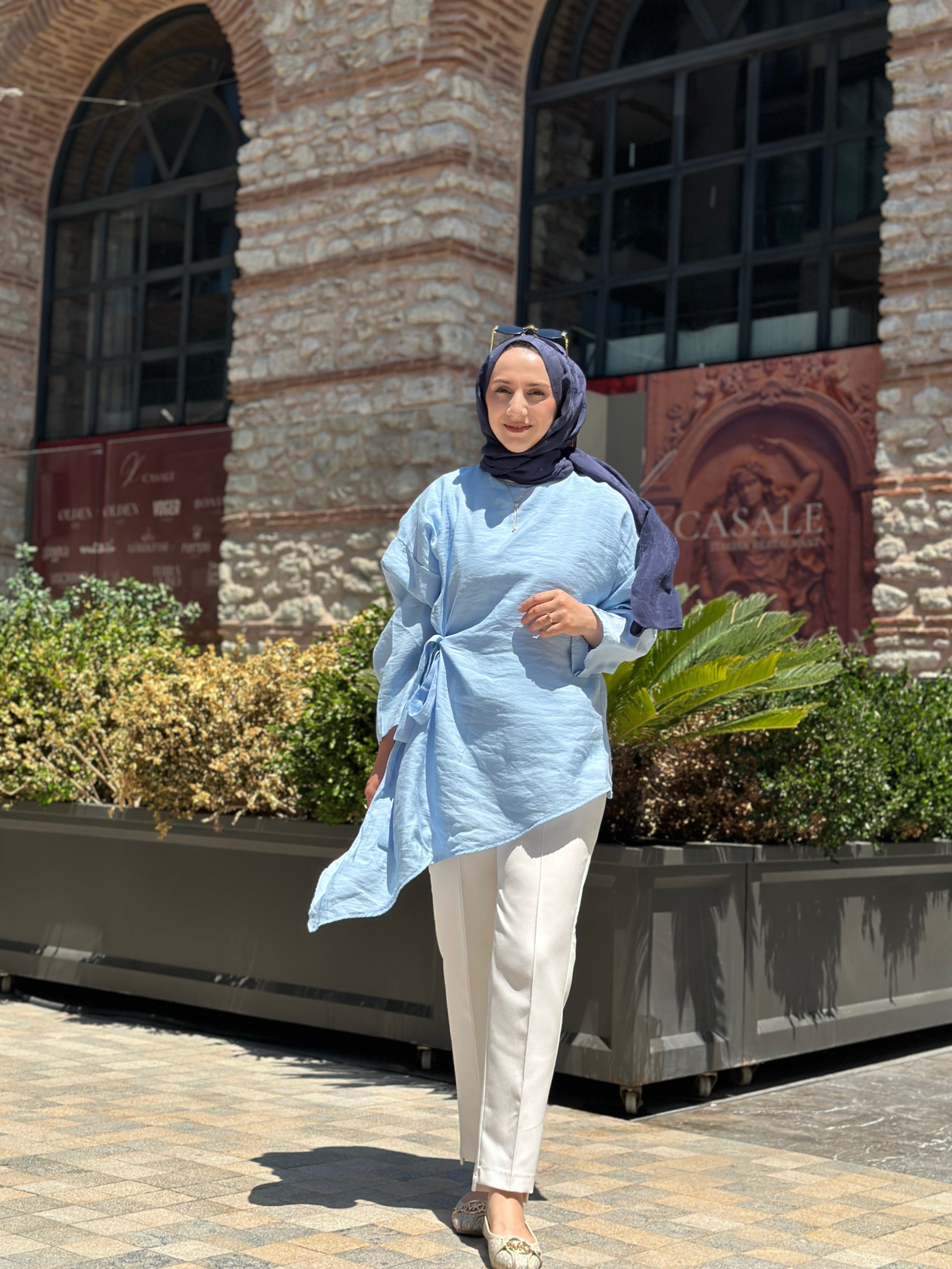 Yandan Bağlamalı Gömlek Mavi 