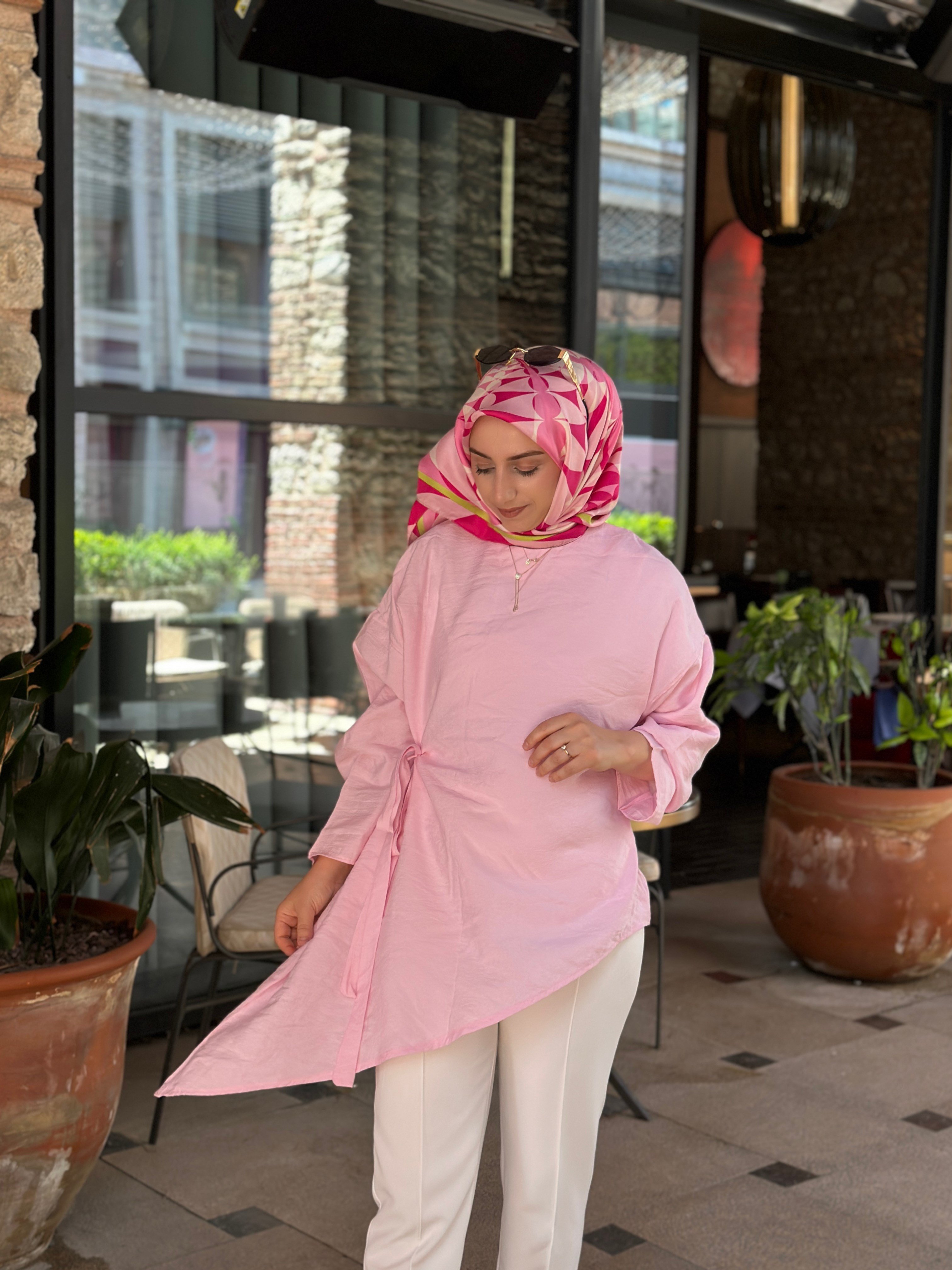 Yandan Bağlamalı Gömlek Pembe 