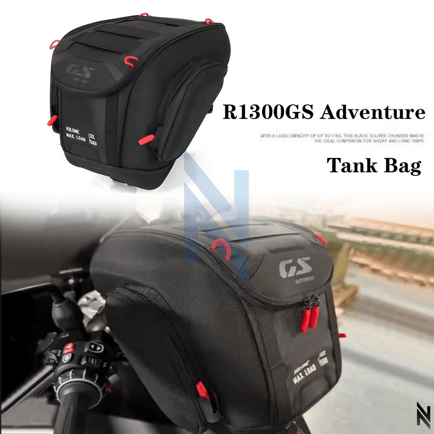 BMW R1300GS Depo Üstü Çanta 12L – 5KG Kapasiteli Tank BagBMW R1300GS ADV Depo Üstü Çanta 12Lt'lik 5Kg Taşıma Kapasitesi Hızlı Tak Çıkart Özellikli