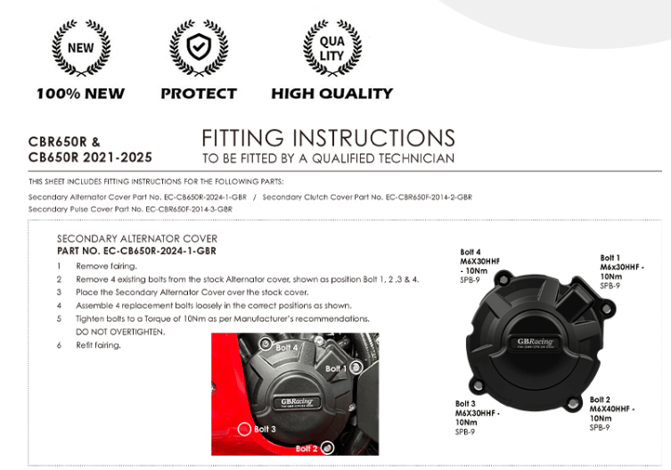 Honda CBR650R E‑Clutch Motor Koruma Kapağı Seti (2024‑2026)HONDA CB650R 2021-2025 Motor Koruma Kapağı Seti GB Racing