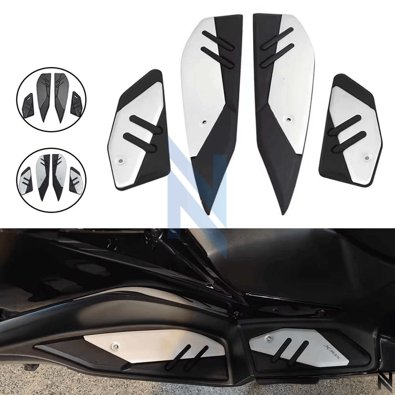 Yamaha XMAX Kaymaz Ayaklık Pedi – ABS + Alüminyum Anti‑Slip, Yamaha XMAX 250 V3 2023+ Yamaha XMAX 300 V3 2023+YAMAHA XMAX Ayak Dayama Plakası, Kaymaz Ayaklık Pedi ABS+Aluminyum