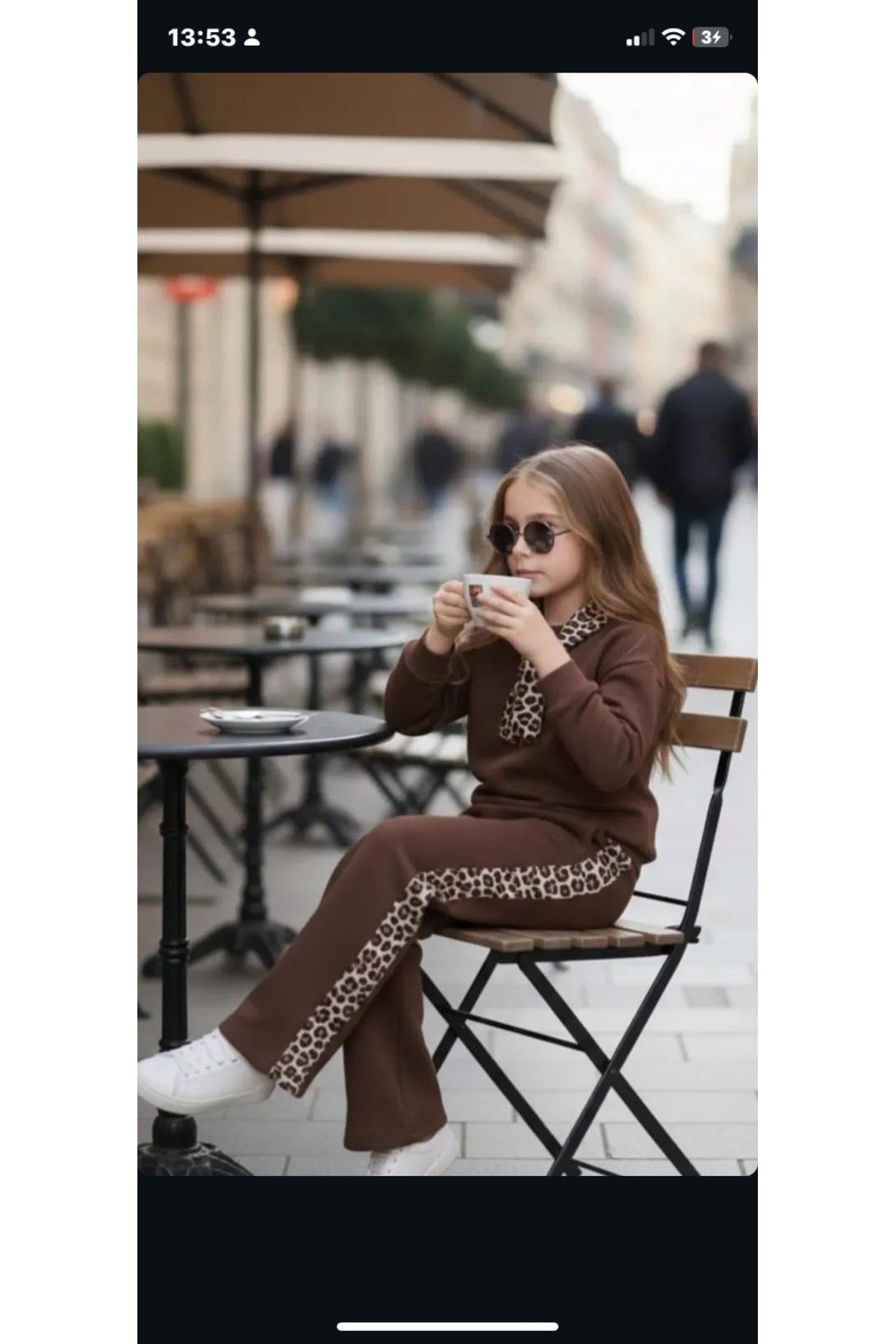 Kız Çocuk Leopar Desen Çıkabilir Fular Detay 3 Parça Kombin Takım