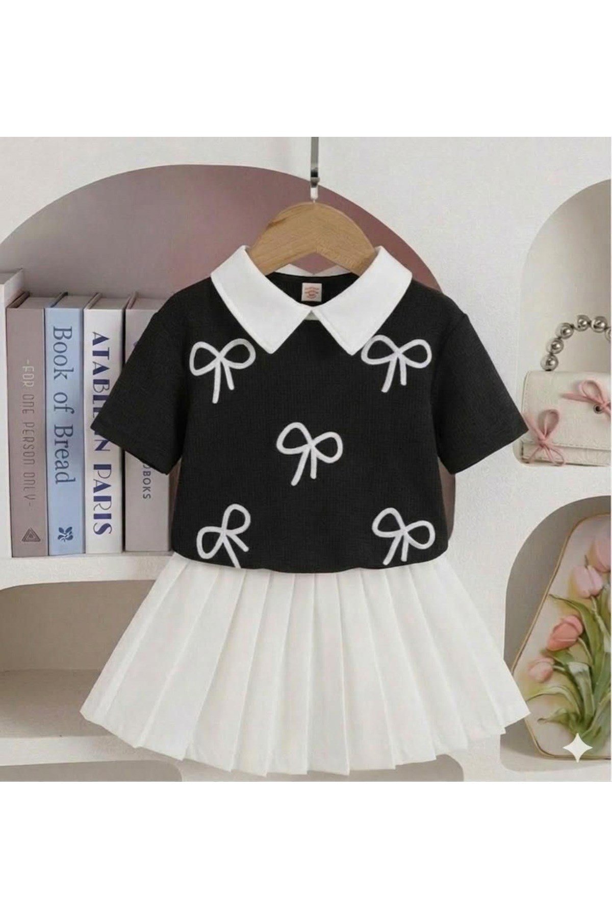 Kız Çocuk Nakış Fiyonk Detay 2 Parça Kombin Takım