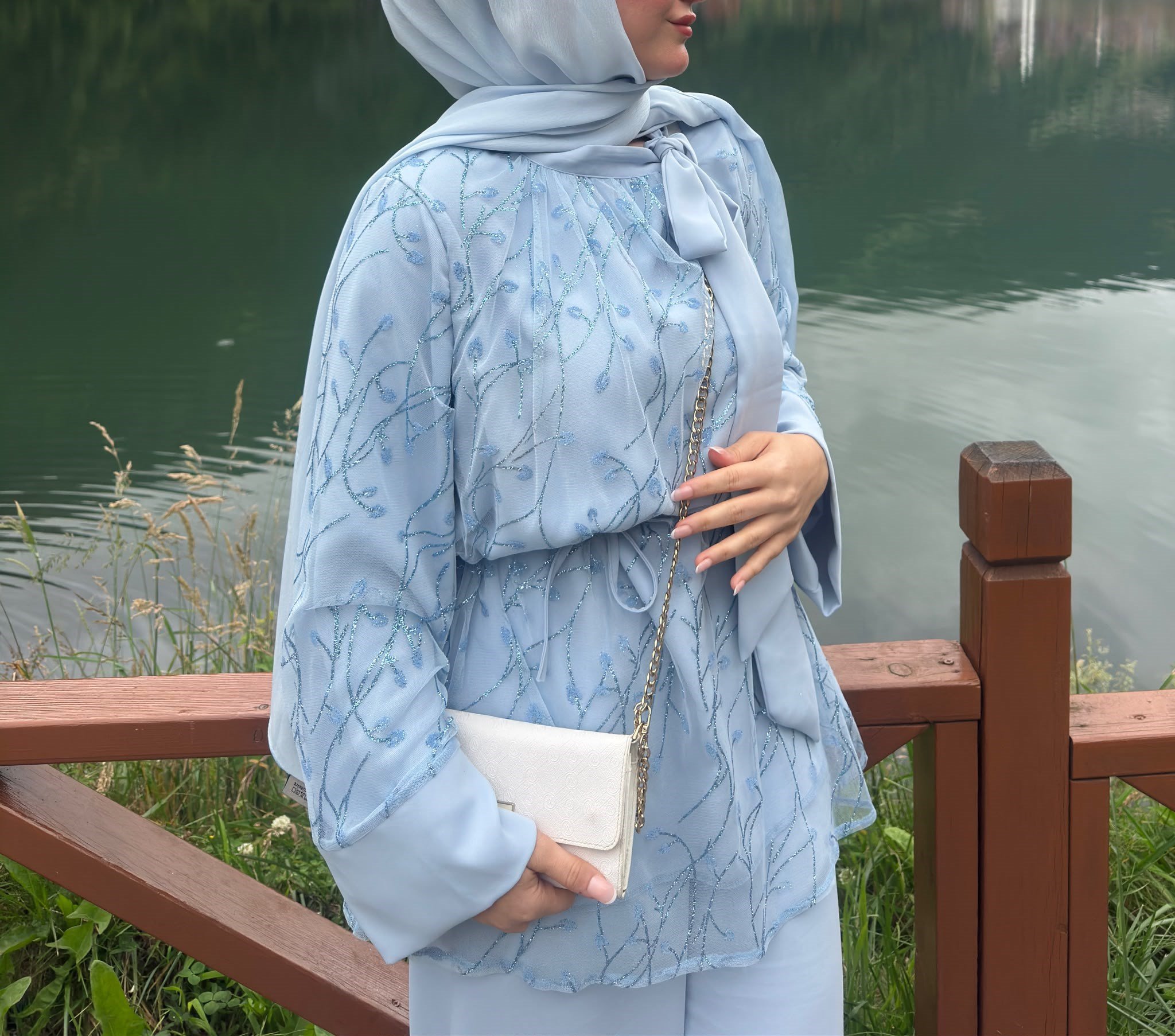 Flarlı Tül Takım - Mavi