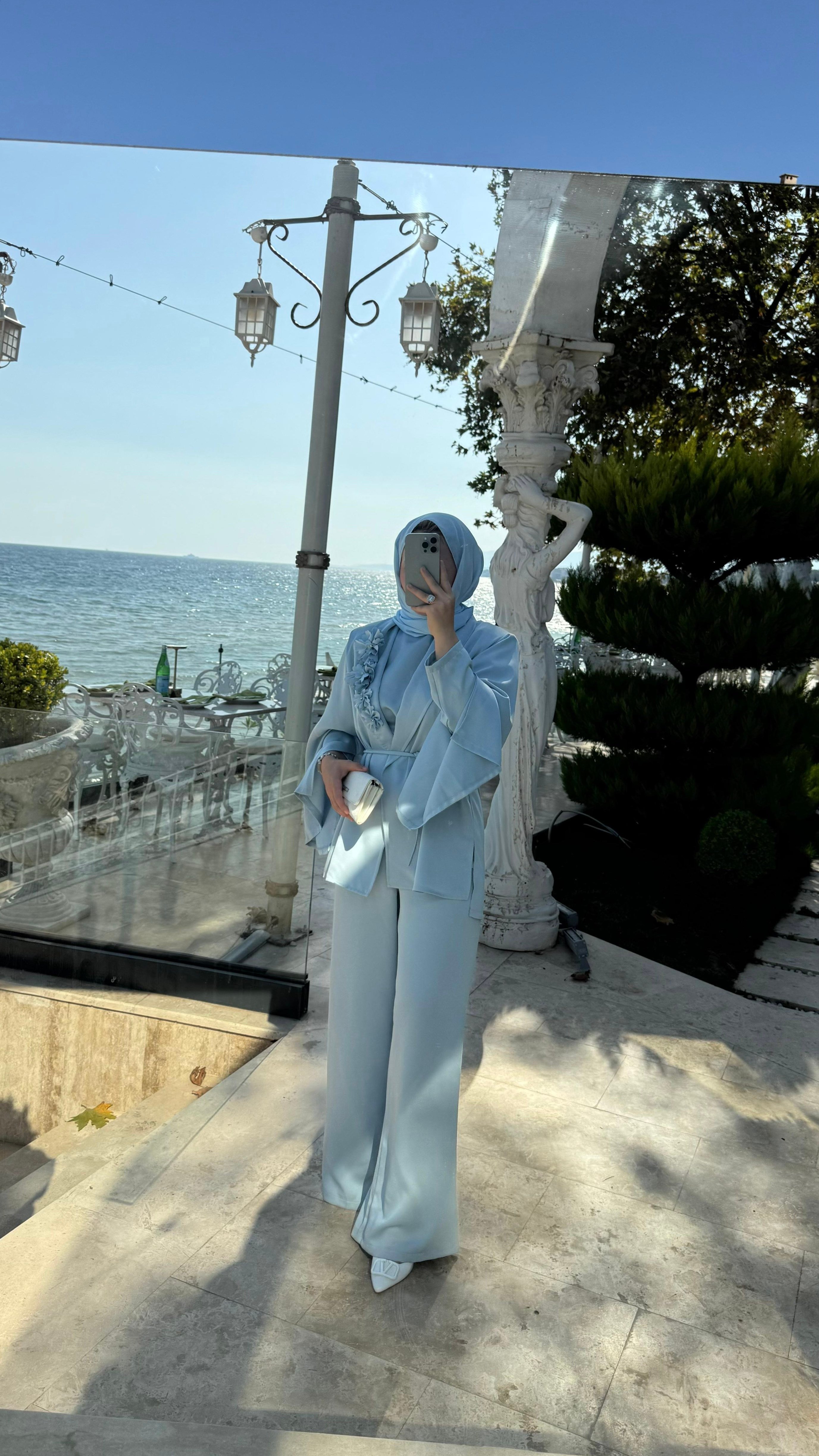 Flower 3'lü Takım - Buz Mavisi