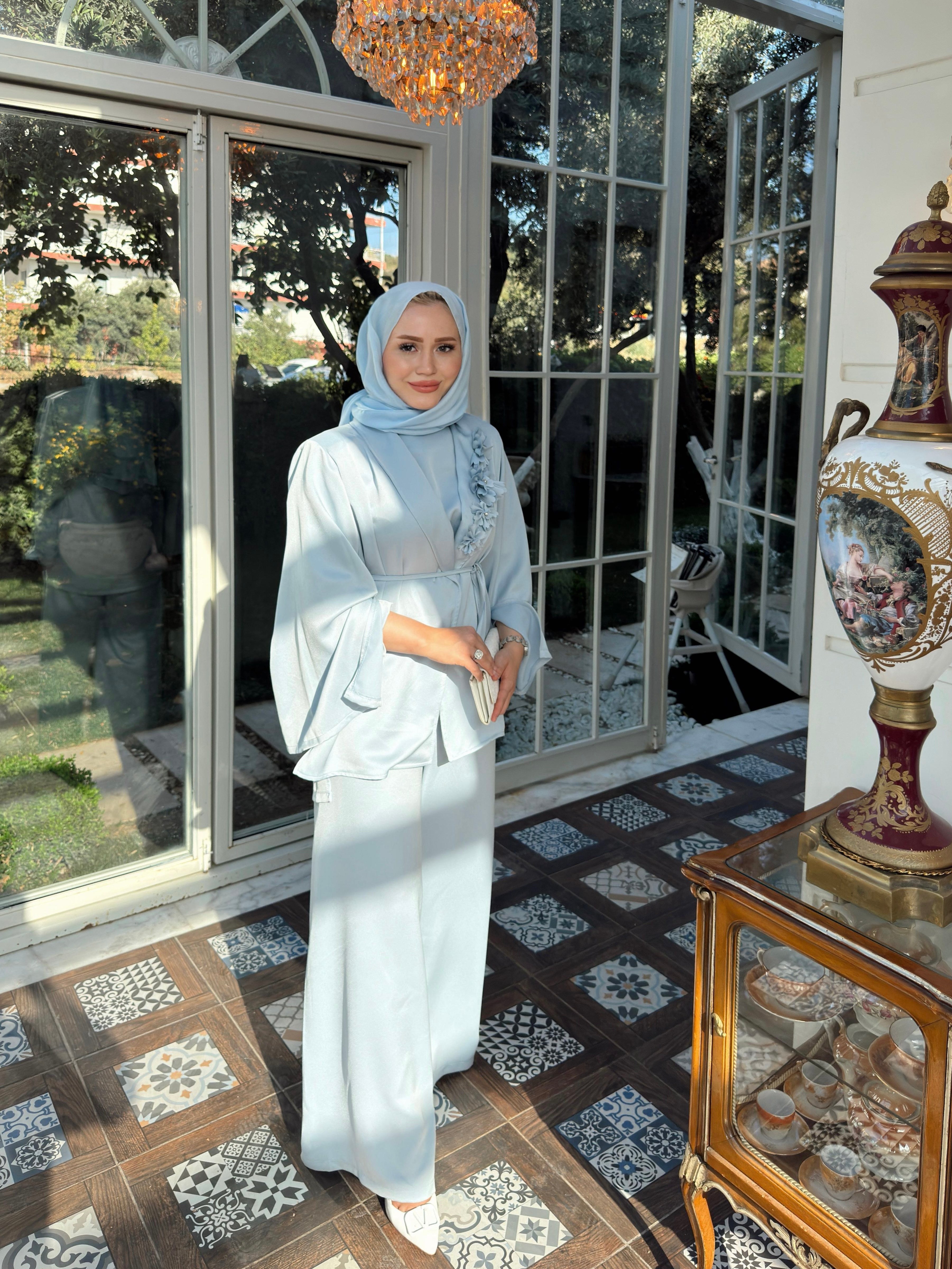 Flower 3'lü Takım - Buz Mavisi