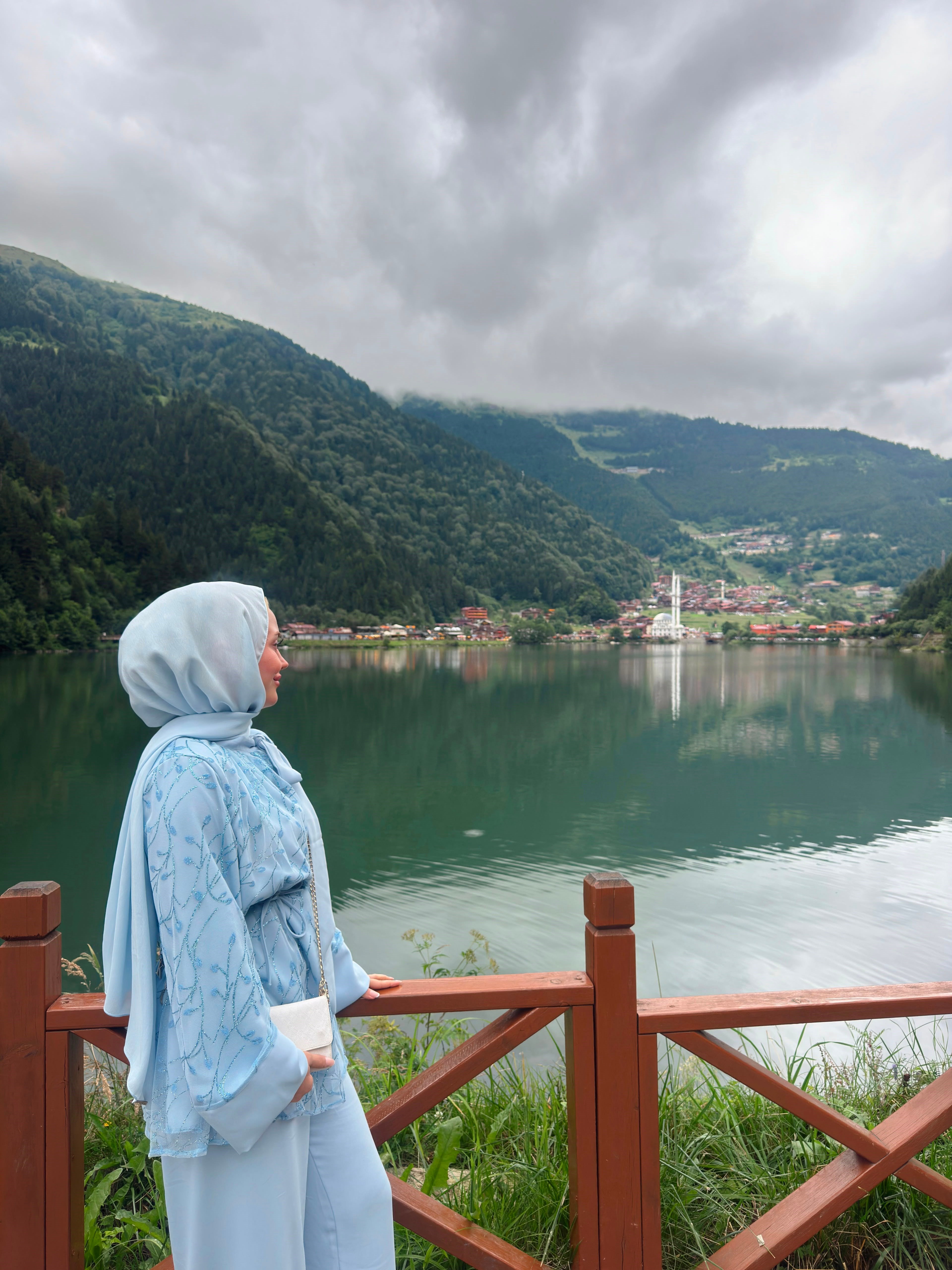 Fularlı Tül Takım - Mavi