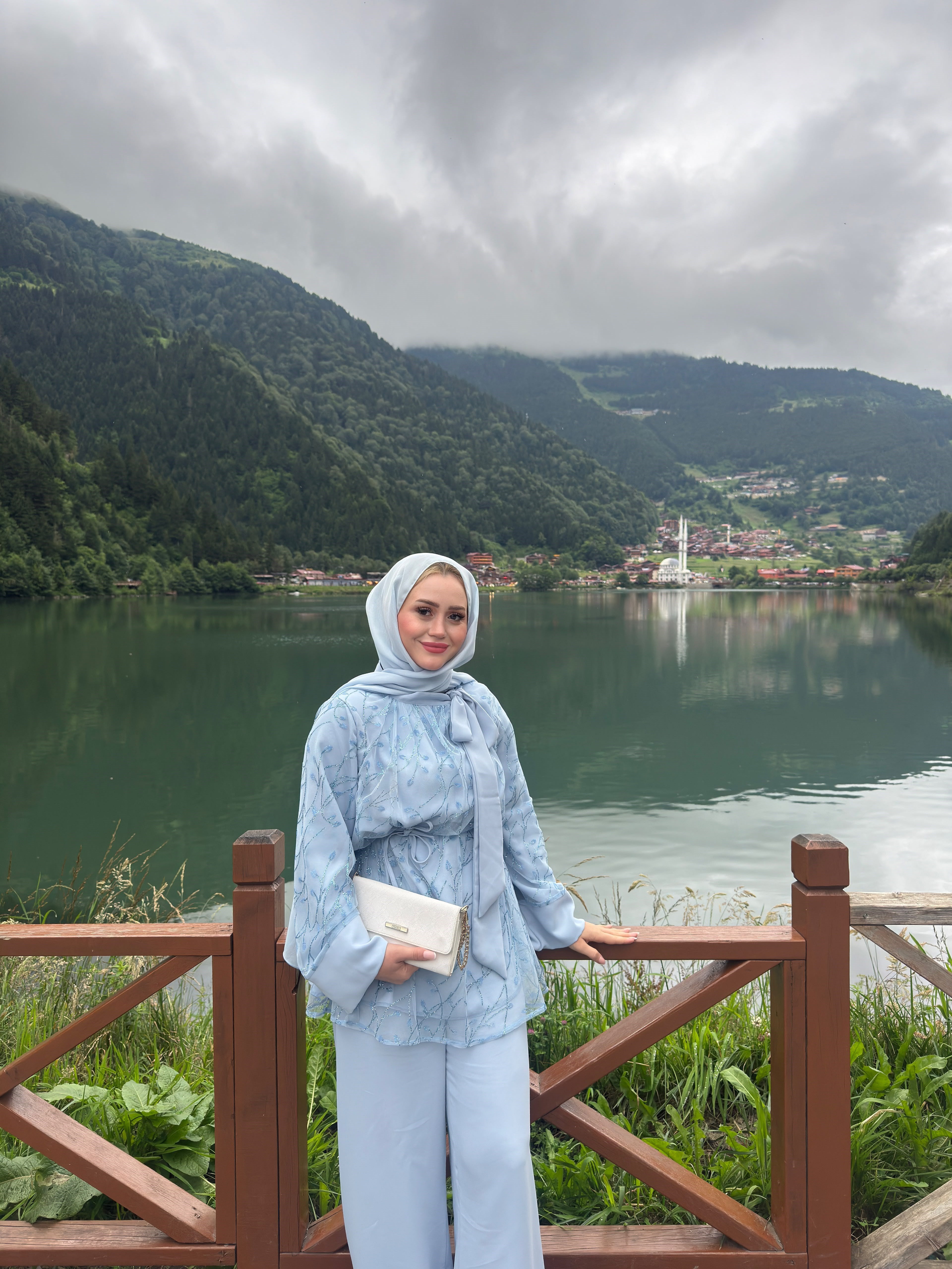 Fularlı Tül Takım - Mavi