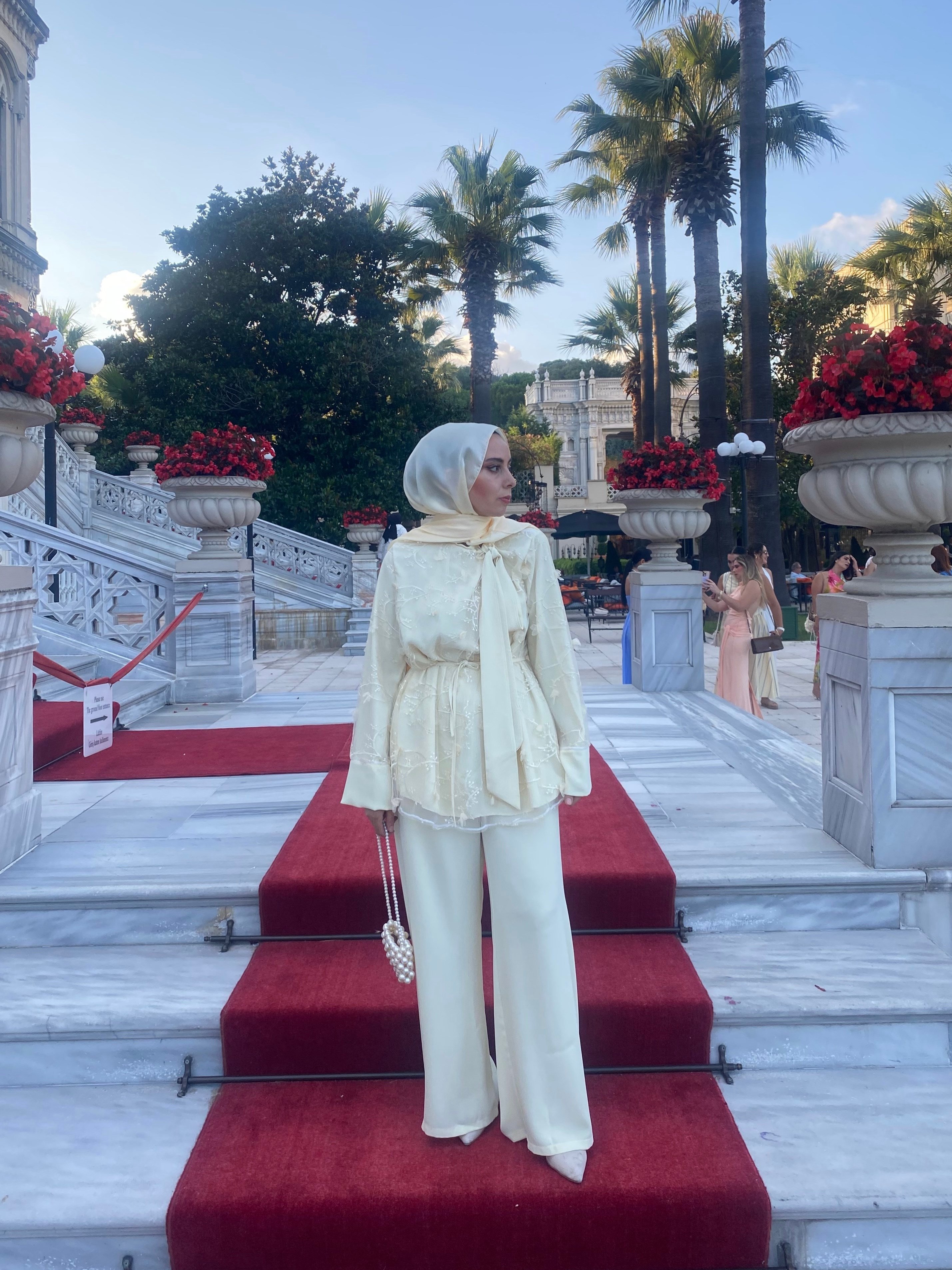 Fularlı Tül Takım - Sarı