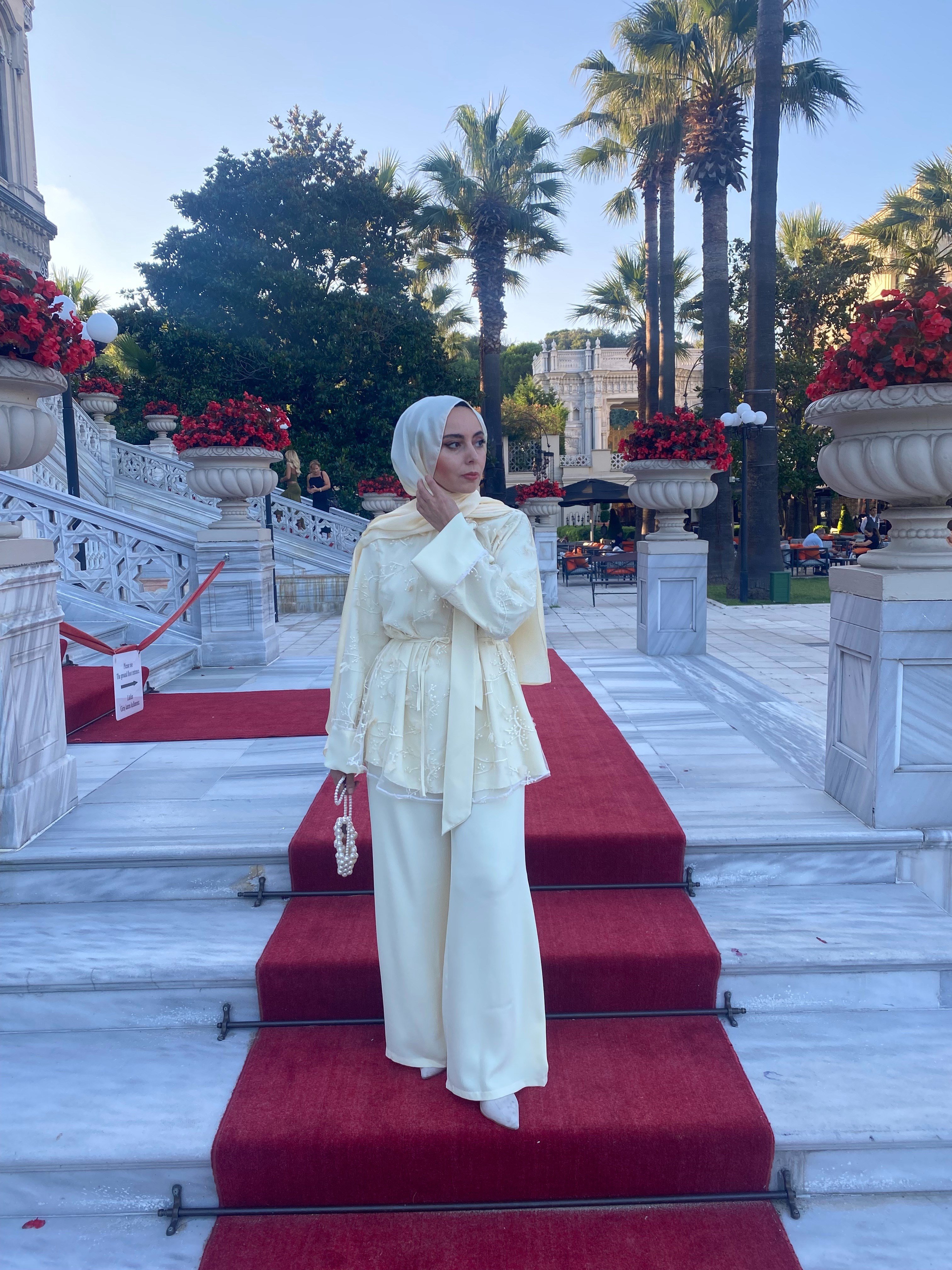 Fularlı Tül Takım - Sarı