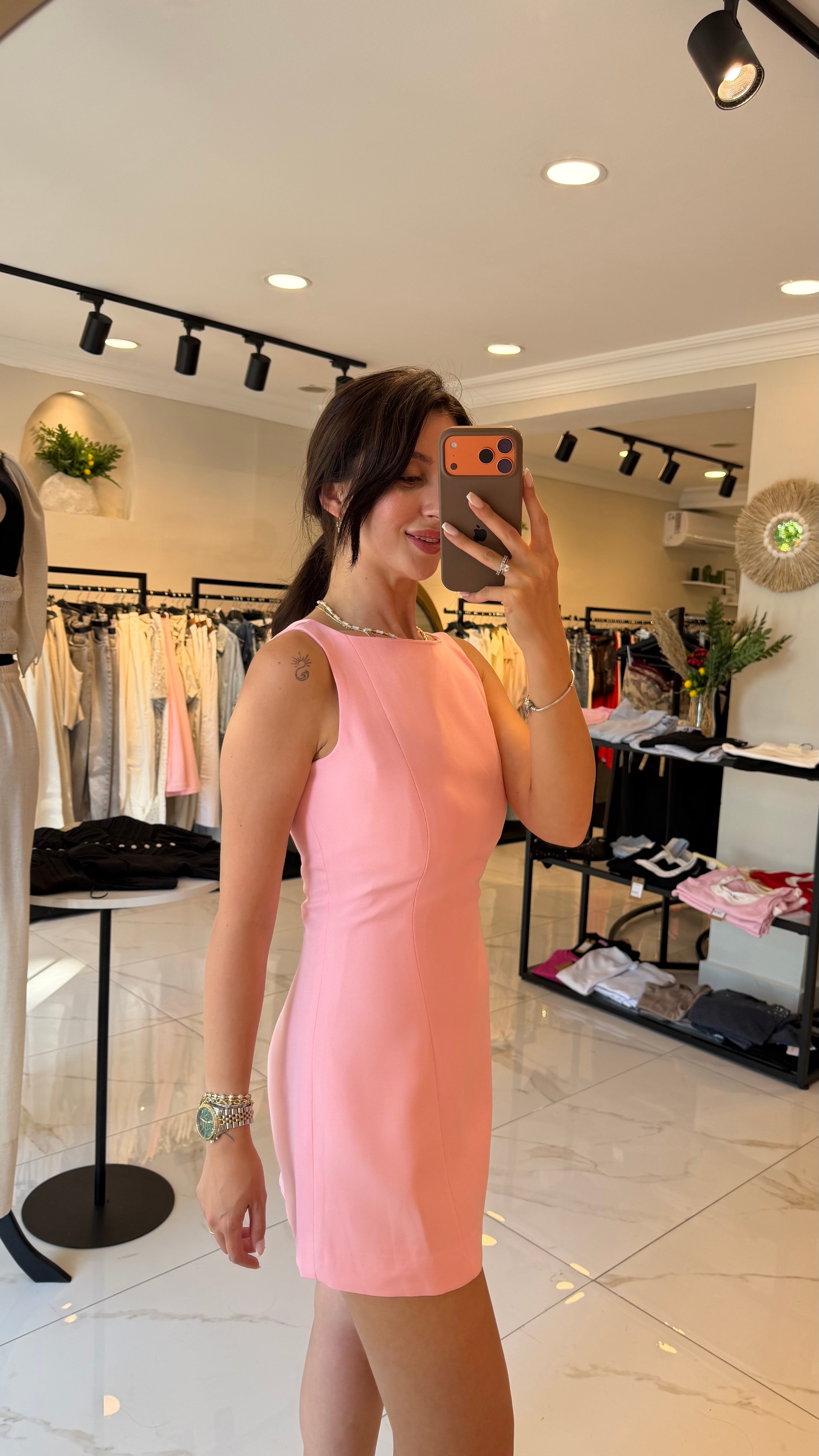 A KESİM MİNİ ELBİSE PEMBE 