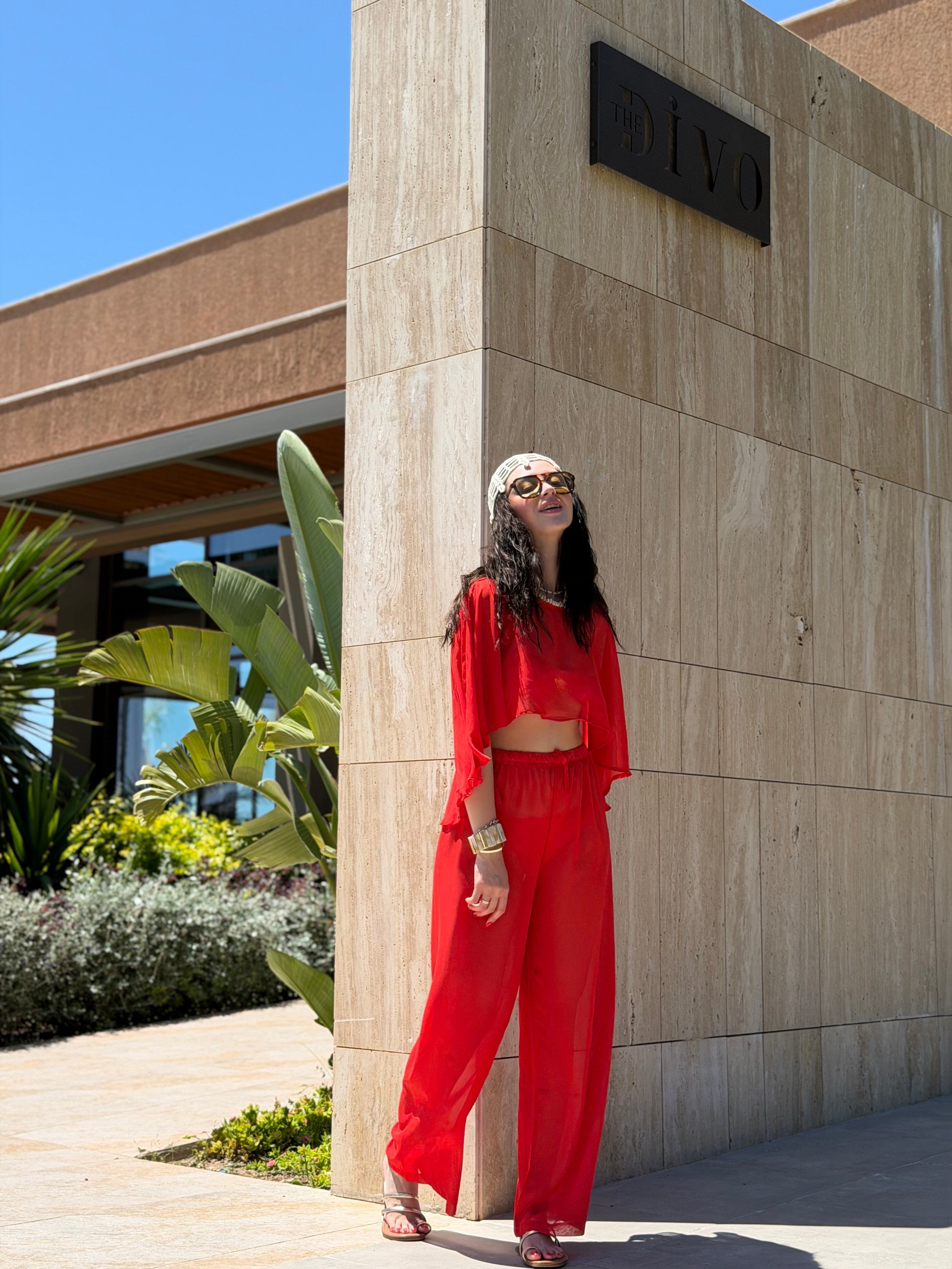 KIRMIZI ŞİFON BEACHWEAR TAKIM 