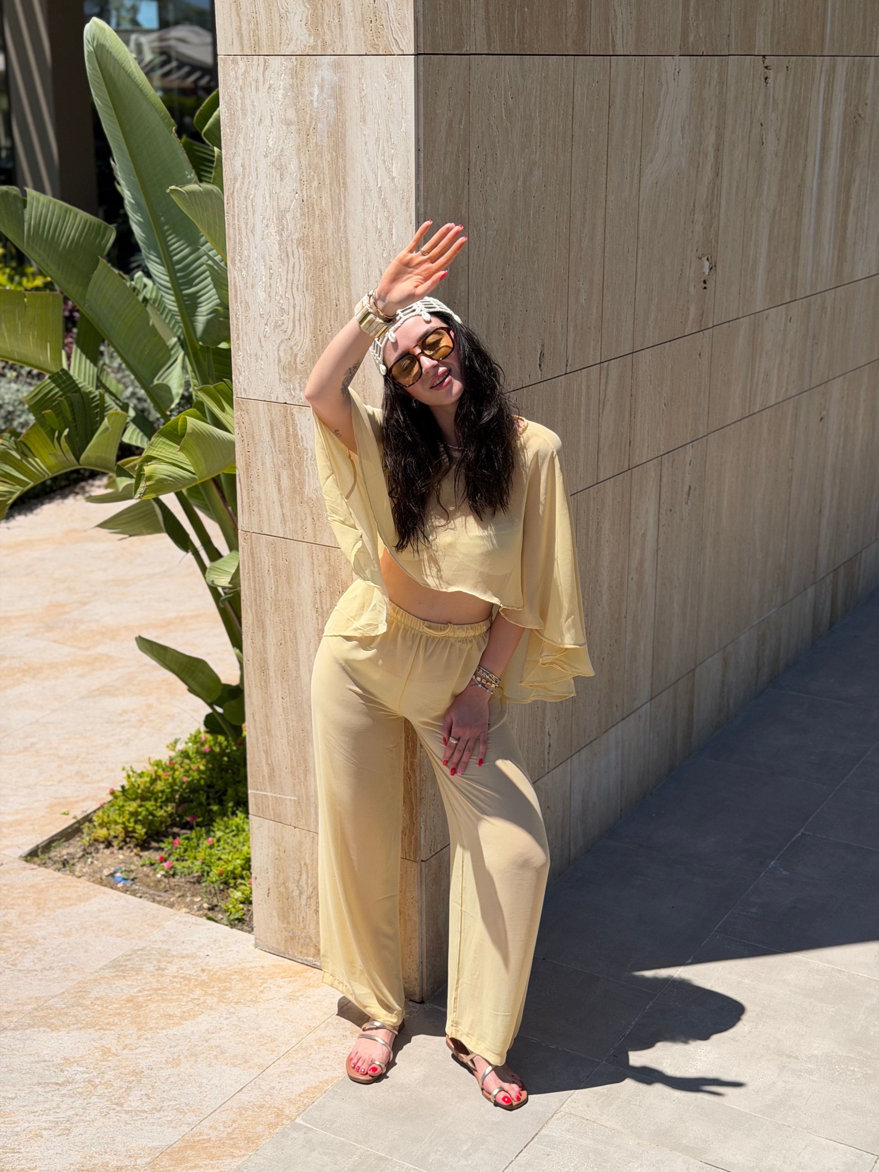 SARI ŞİFON BEACHWEAR TAKIM 