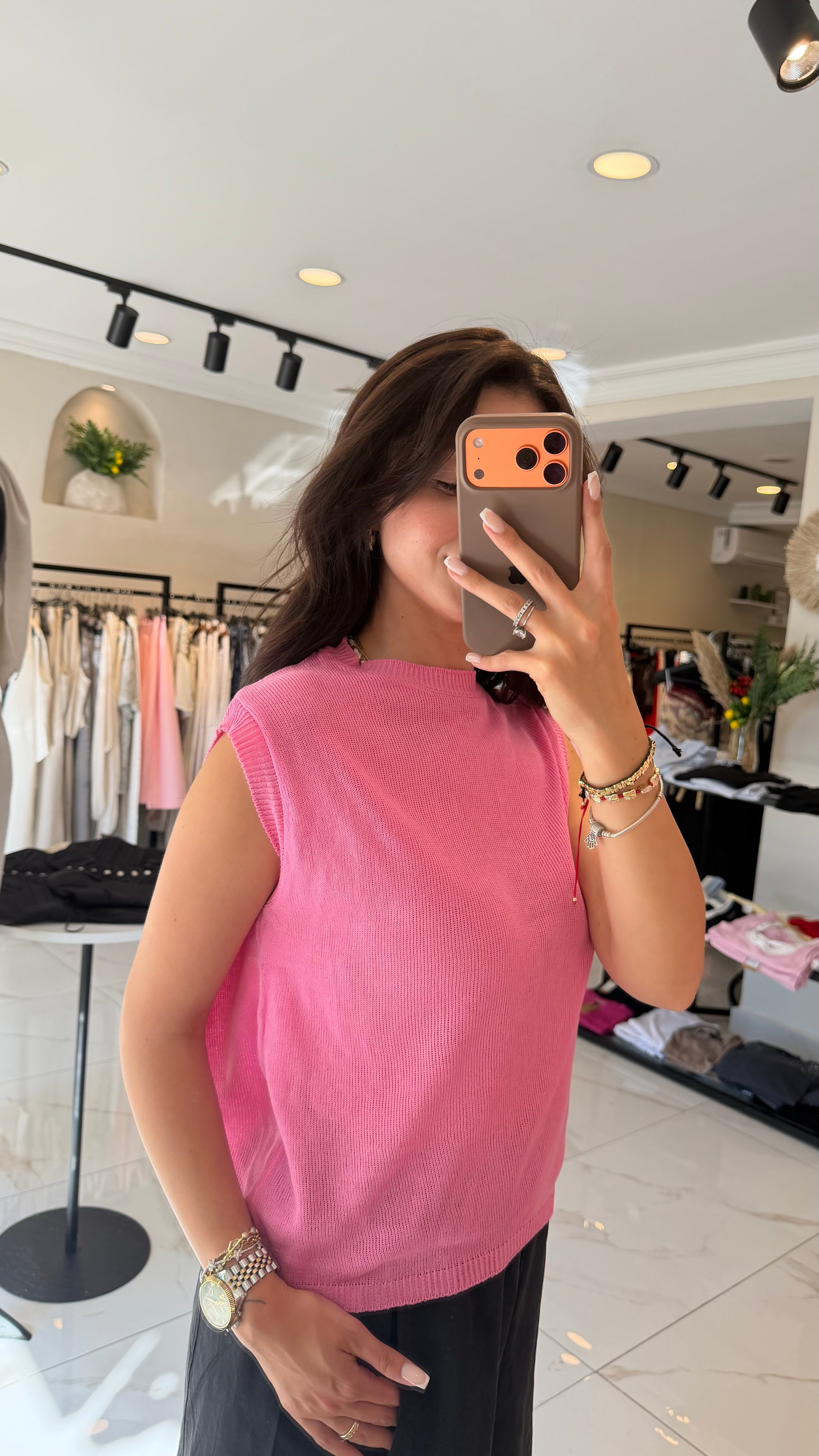 SIFIR KOL TRİKO PEMBE 