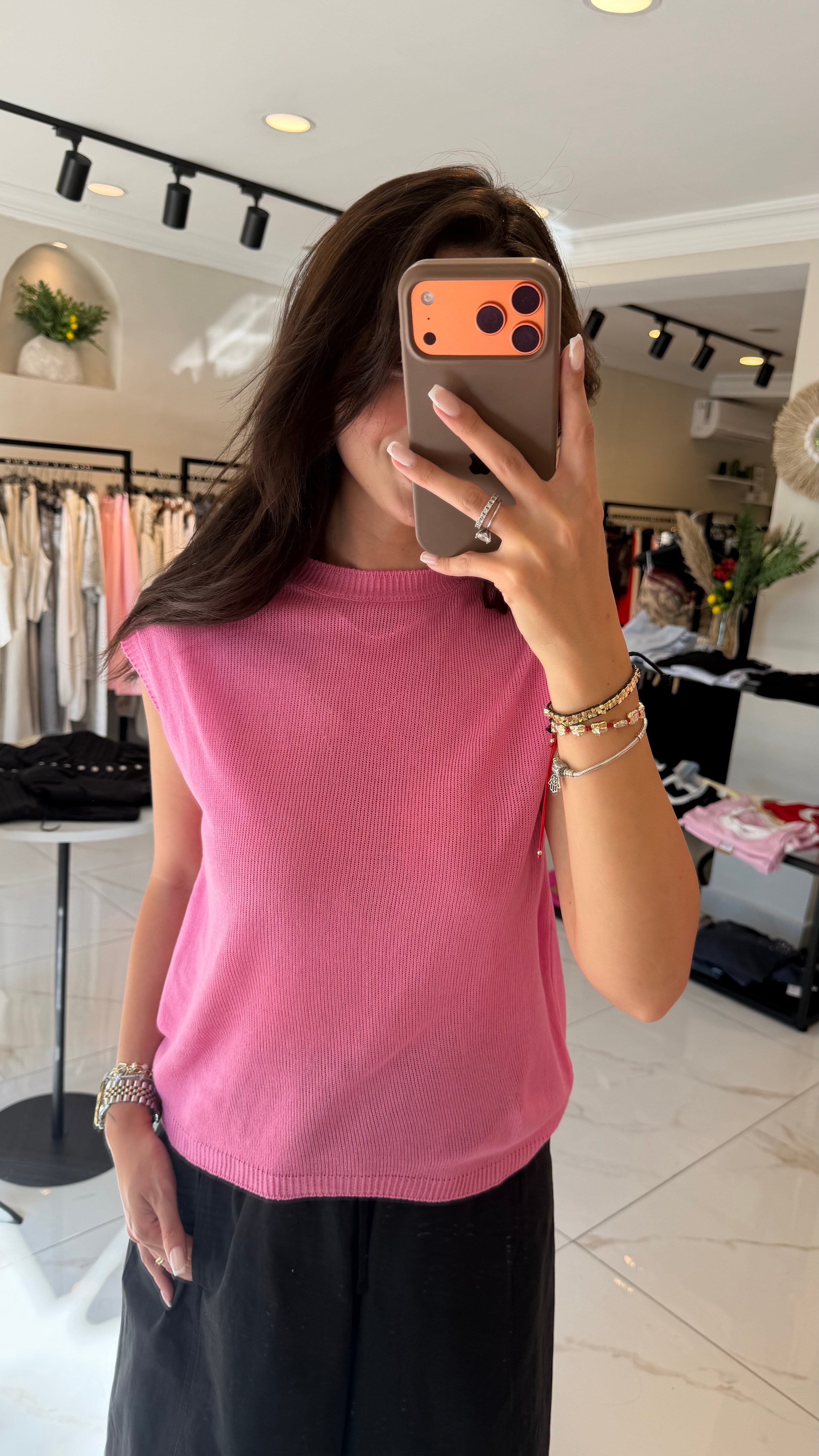 SIFIR KOL TRİKO PEMBE 
