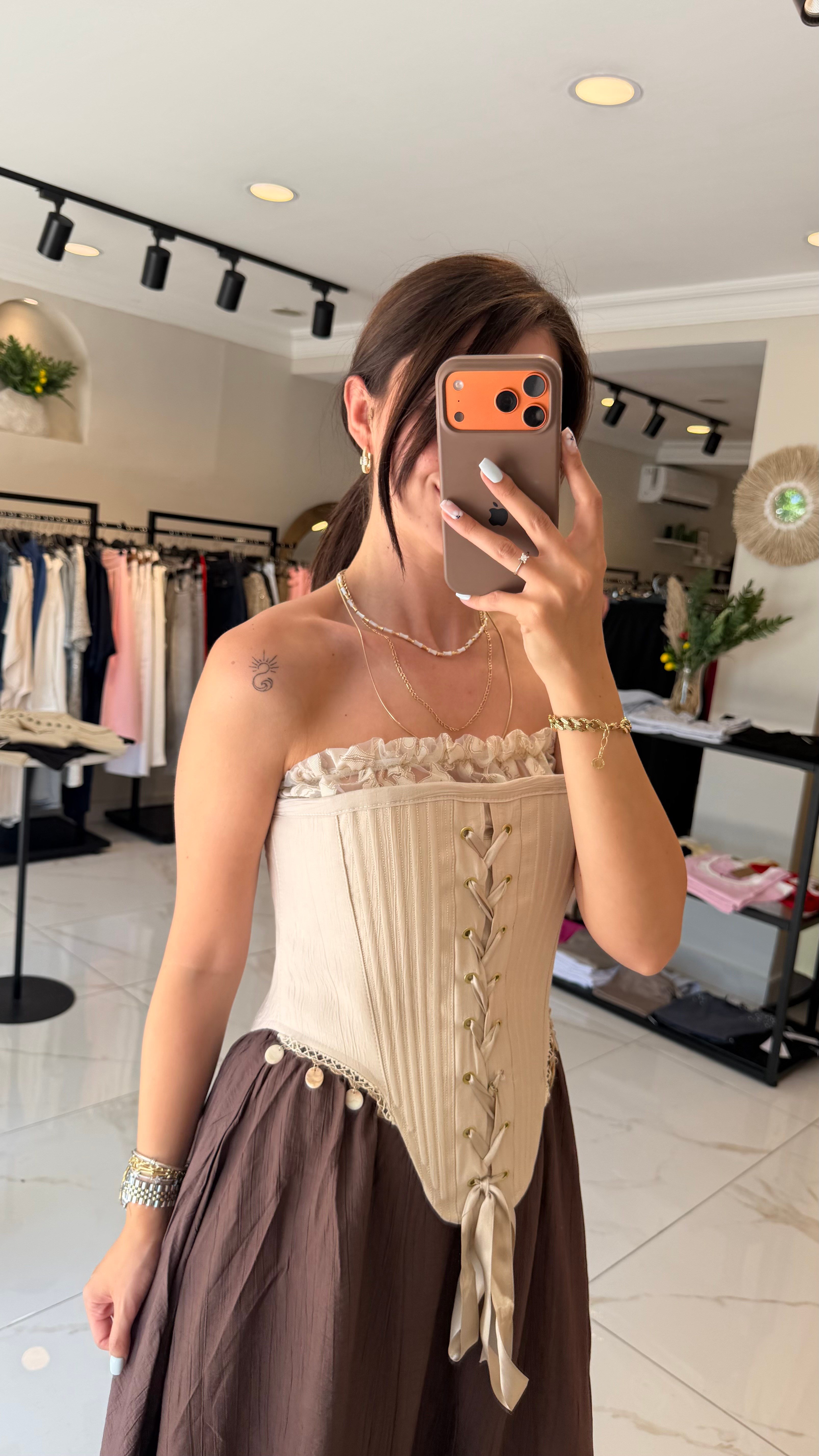 VİNTAGE KREM KORSE 