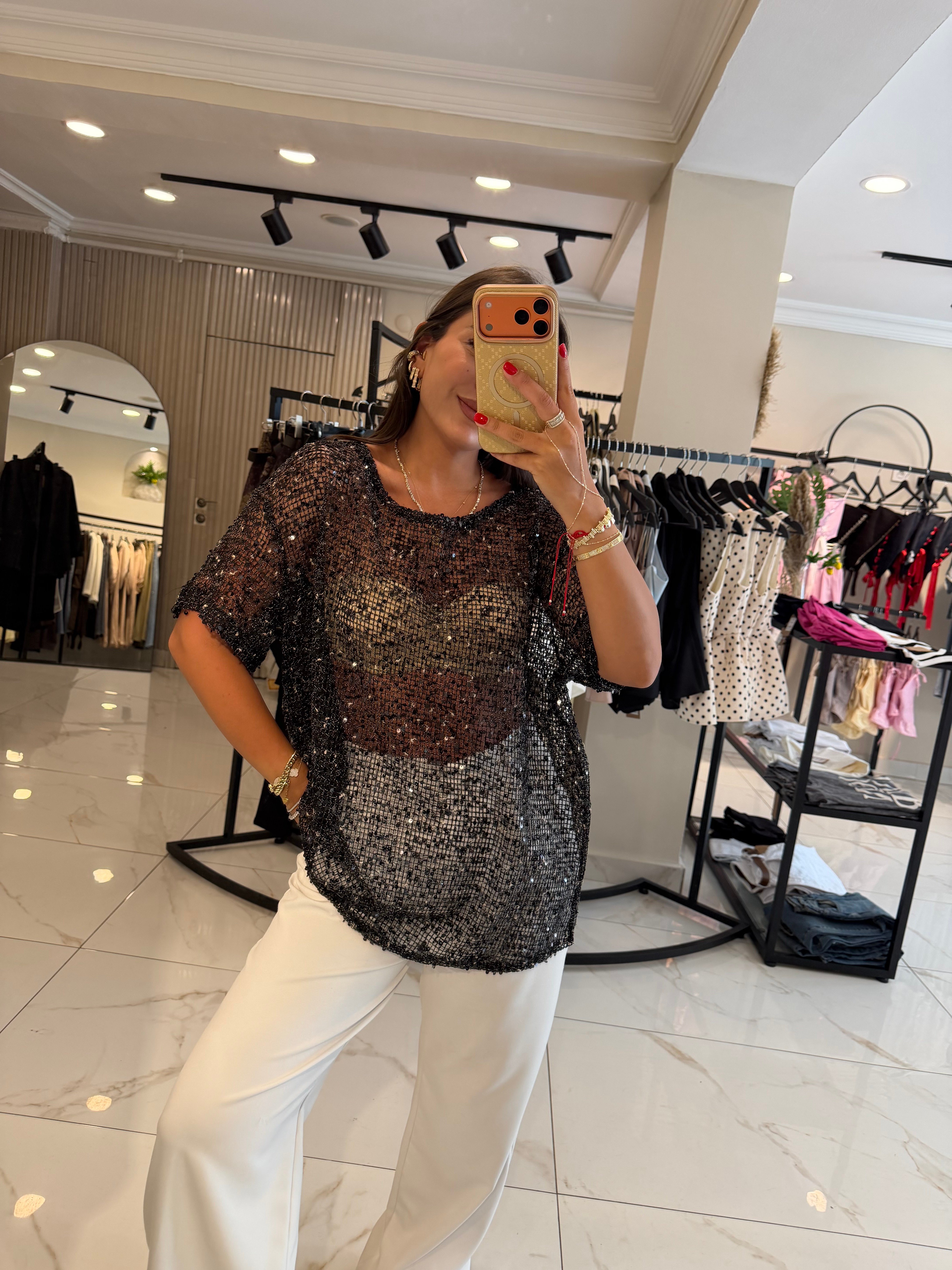 ZR SİYAH PULLU BLUZ
