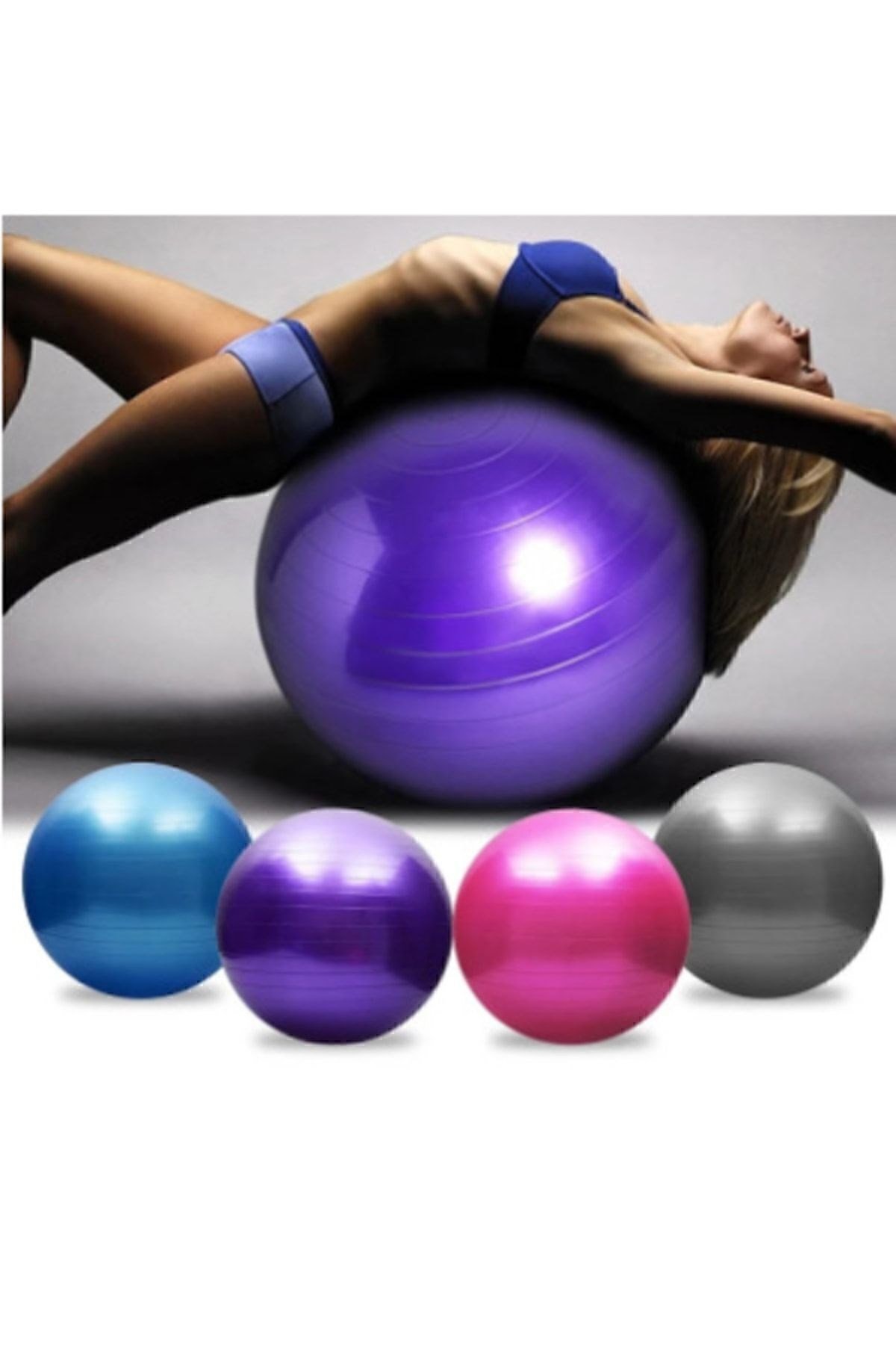 65 Cm Pilates Topu + Pompa Plates Topu Denge Topu Yoga Spor Egzersiz Top Jimnastik Fitness Topu