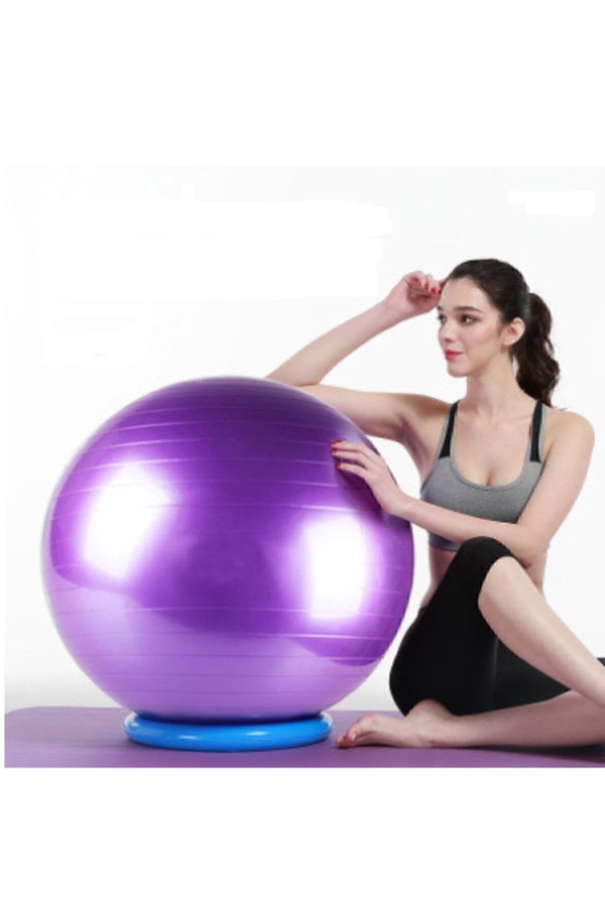 65 Cm Pilates Topu + Pompa Plates Topu Denge Topu Yoga Spor Egzersiz Top Jimnastik Fitness Topu