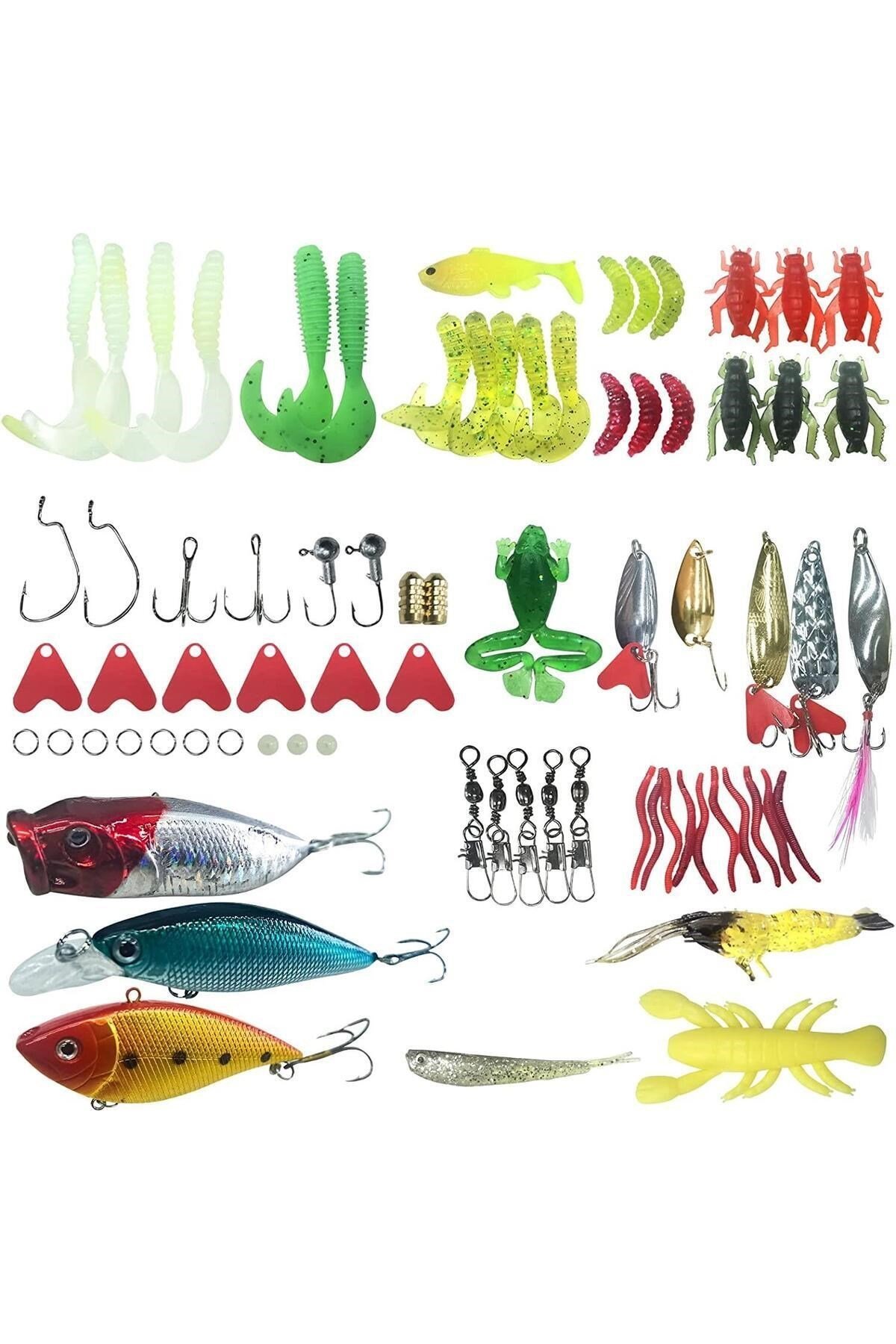 78 Parça Sahte Balık Yemleri Seti Silikon Balık ve Solucan Rapala Jig Sahte Yem Olta İğnesi
