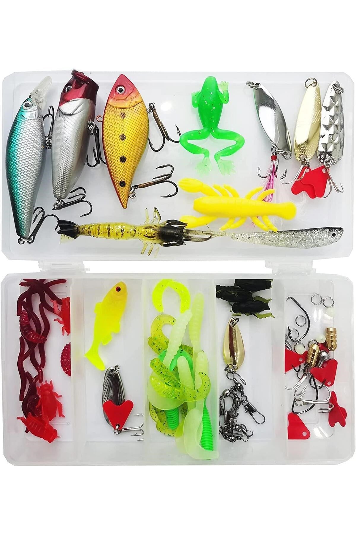 78 Parça Sahte Balık Yemleri Seti Silikon Balık ve Solucan Rapala Jig Sahte Yem Olta İğnesi