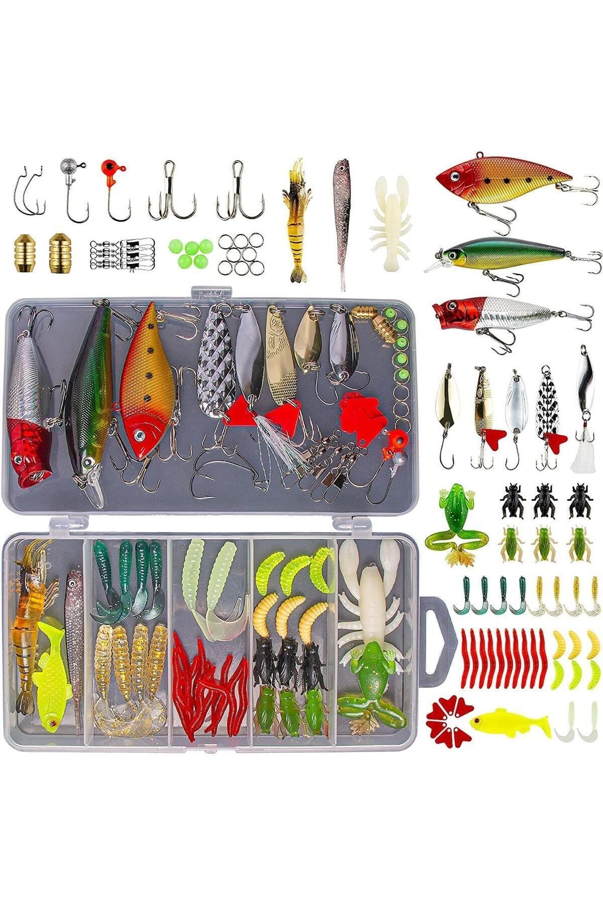 78 Parça Sahte Balık Yemleri Seti Silikon Balık ve Solucan Rapala Jig Sahte Yem Olta İğnesi