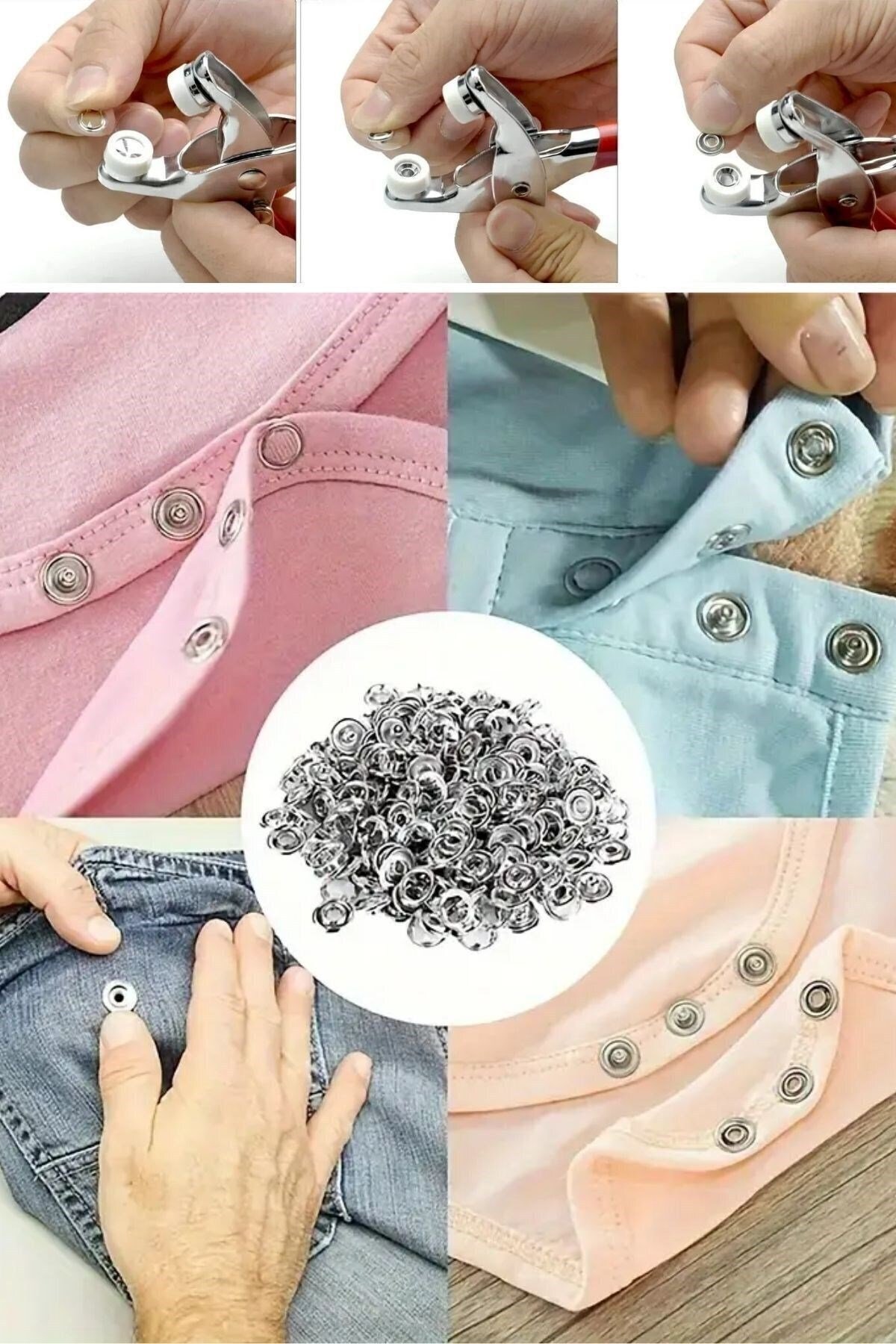 Çelik Çıt Çıtlı Düğme Pensesi Ve Düğme Aparatları 200 Parça Elbise ve Kıyafet Çıt Çıt Düğme Aparatı