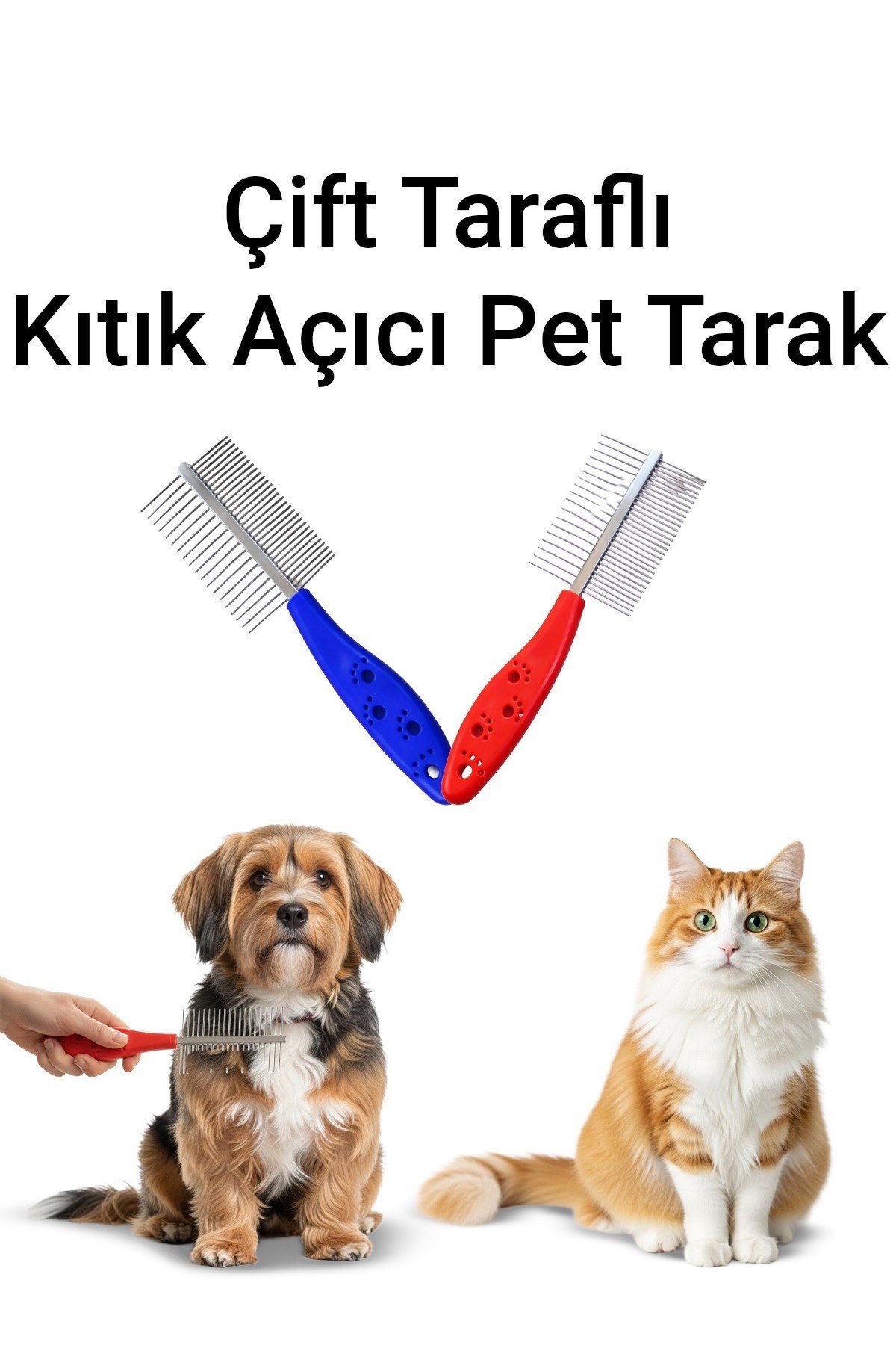 Çift Taraflı Kedi Köpek Tüy Açma Tarağı Köpek Kıtık Açıcı Bakım Tarağı Metal