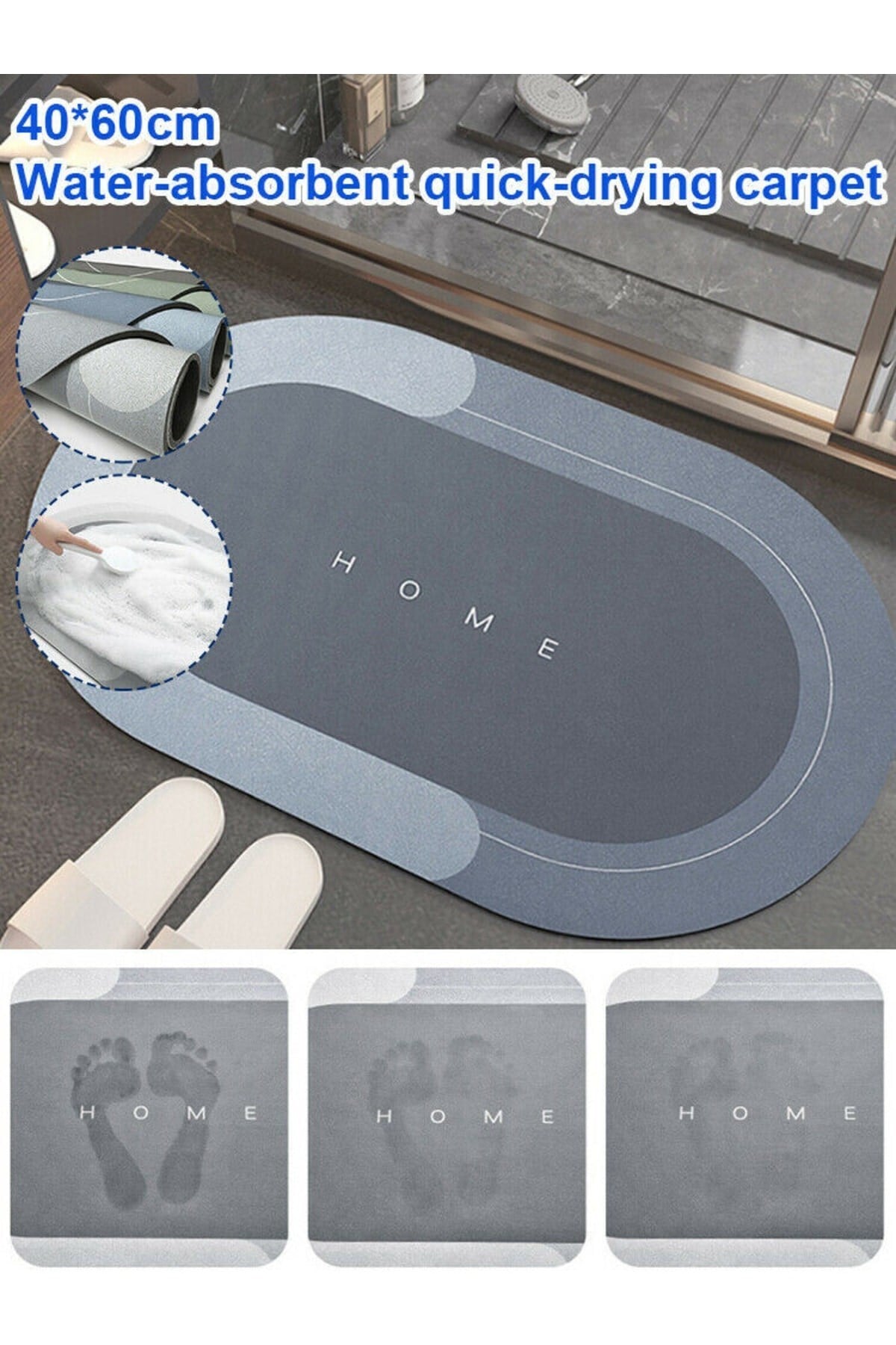 Diatomit 3.5 Mm Kauçuk Kaymaz Taban Süper Emici Abdest Banyo Paspası Diyatom Paspas 40x60