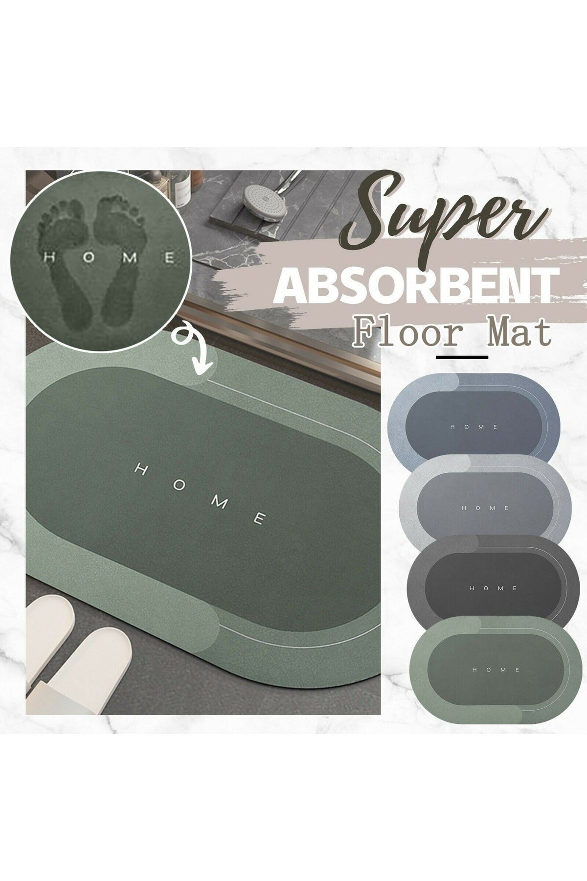 Diatomit 3.5 Mm Kauçuk Kaymaz Taban Süper Emici Abdest Banyo Paspası Diyatom Paspas 40x60