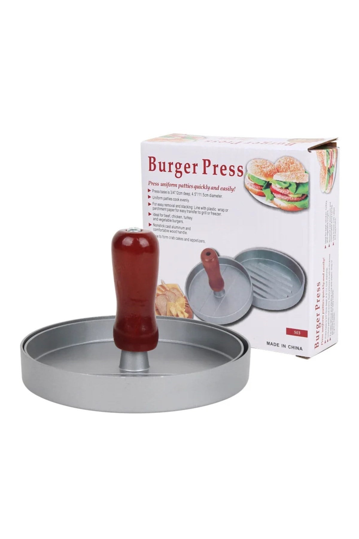Hamburger Köfte Presi Pratik Köfte Yapma Aparatı Metal Kıyma Burger Press Şekillendirici Kalıp 12 cm