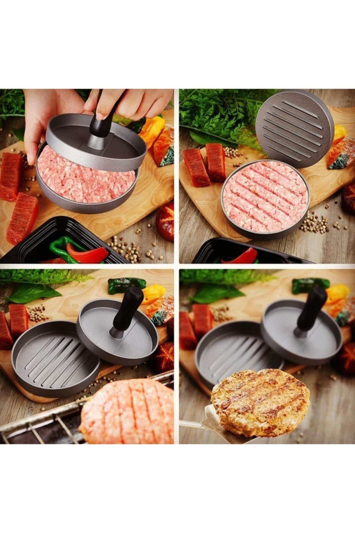 Hamburger Köfte Presi Pratik Köfte Yapma Aparatı Metal Kıyma Burger Press Şekillendirici Kalıp 12 cm