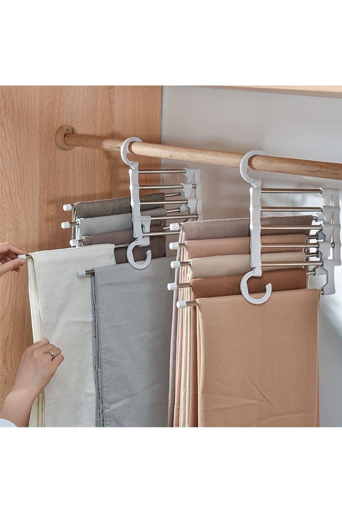Hareketli Dolap İçi Askı Pantolon Kravat Şal Askı Sistemi Düzenleyici 5li Katmanlı Askılık Organizer