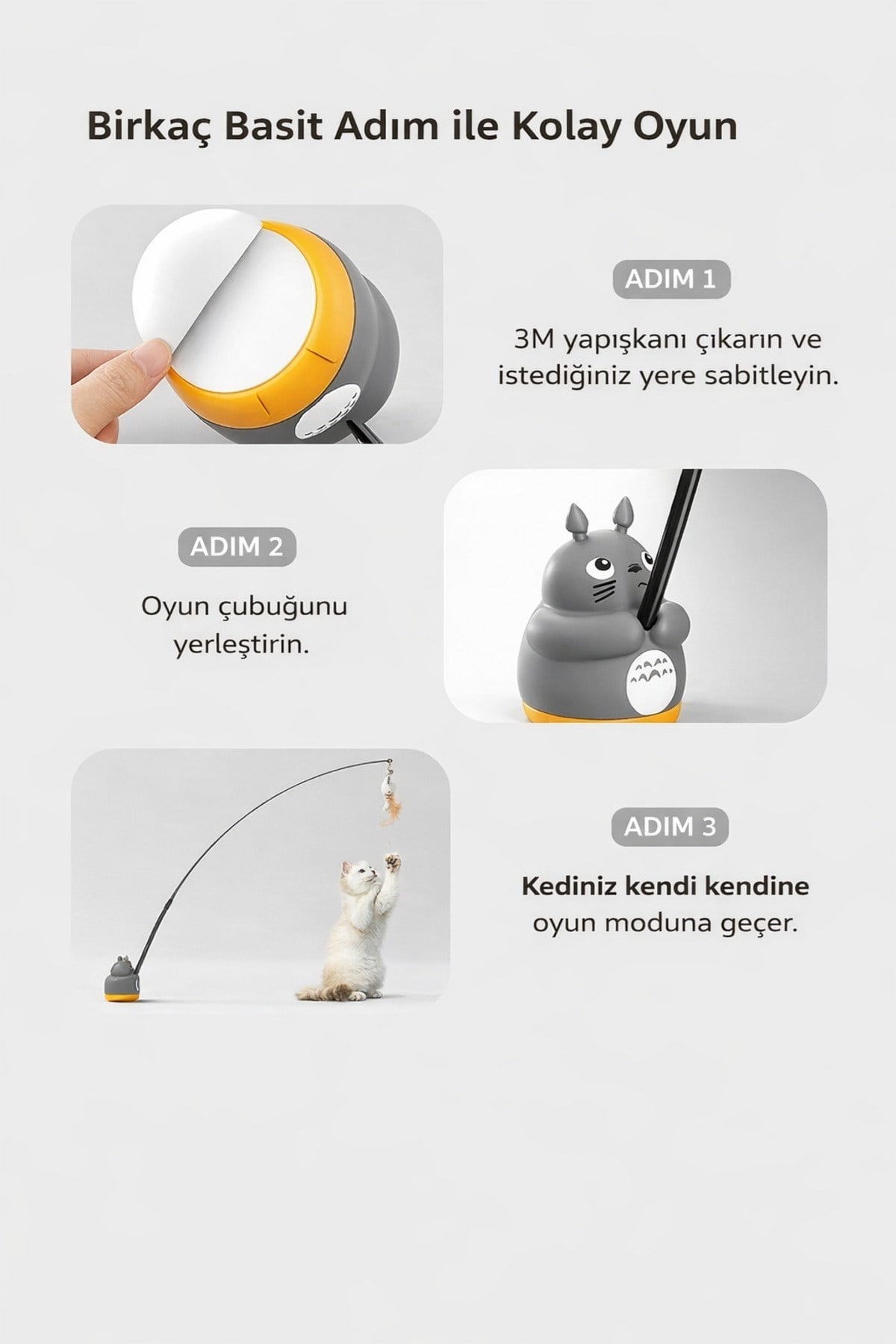 Hareketli Dönebilen Olta Kedi Oyuncağı Sabit veya Esnek Çubuklu Yere Yapışan Kedi Oyuncağı