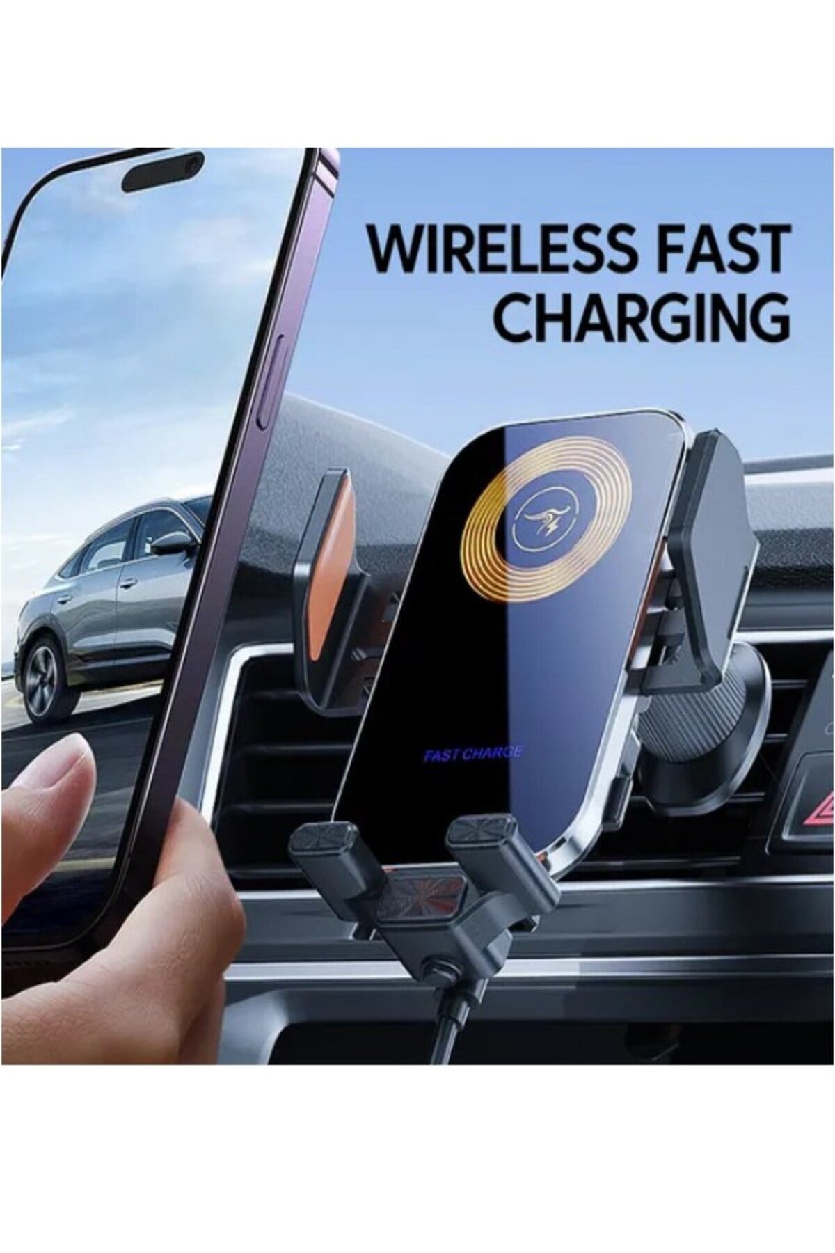 Otomatik Sensörlü Kablosuz Şarjlı Araç İçi Telefon Tutucu - 15W Kablosuz Hızlı Şarjlı - Otomatik Açı