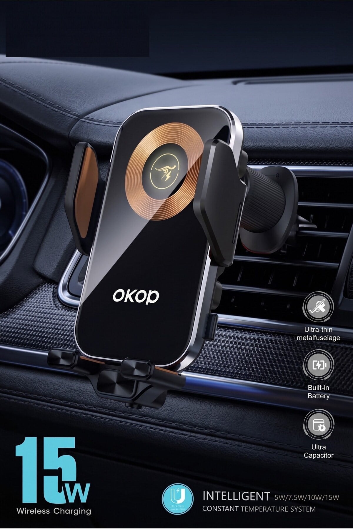 Otomatik Sensörlü Kablosuz Şarjlı Araç İçi Telefon Tutucu - 15W Kablosuz Hızlı Şarjlı - Otomatik Açı