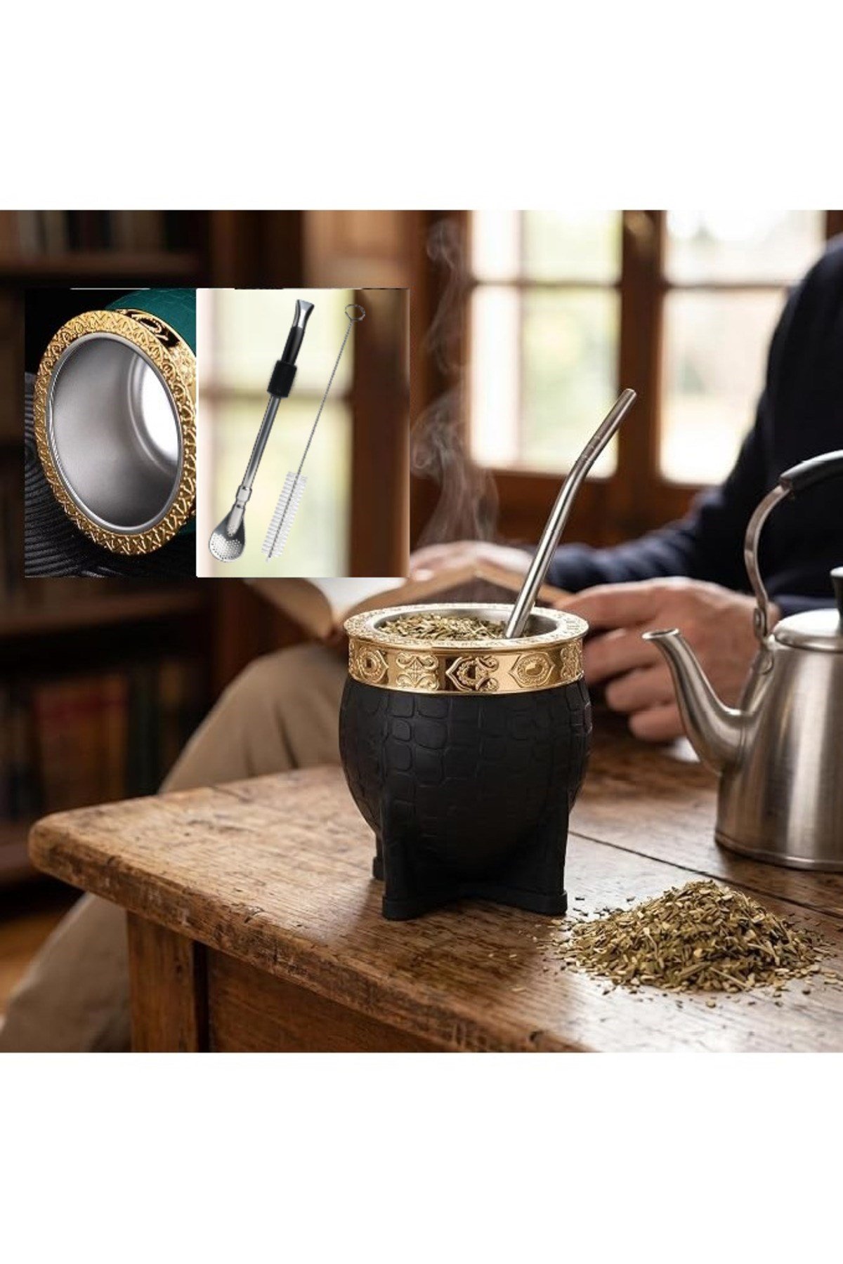 Premium Mate Bardağı Seti Paslanmaz Çelik | Çift Duvarlı Termos Bombilla Pipet ve Temizleme Fırçası
