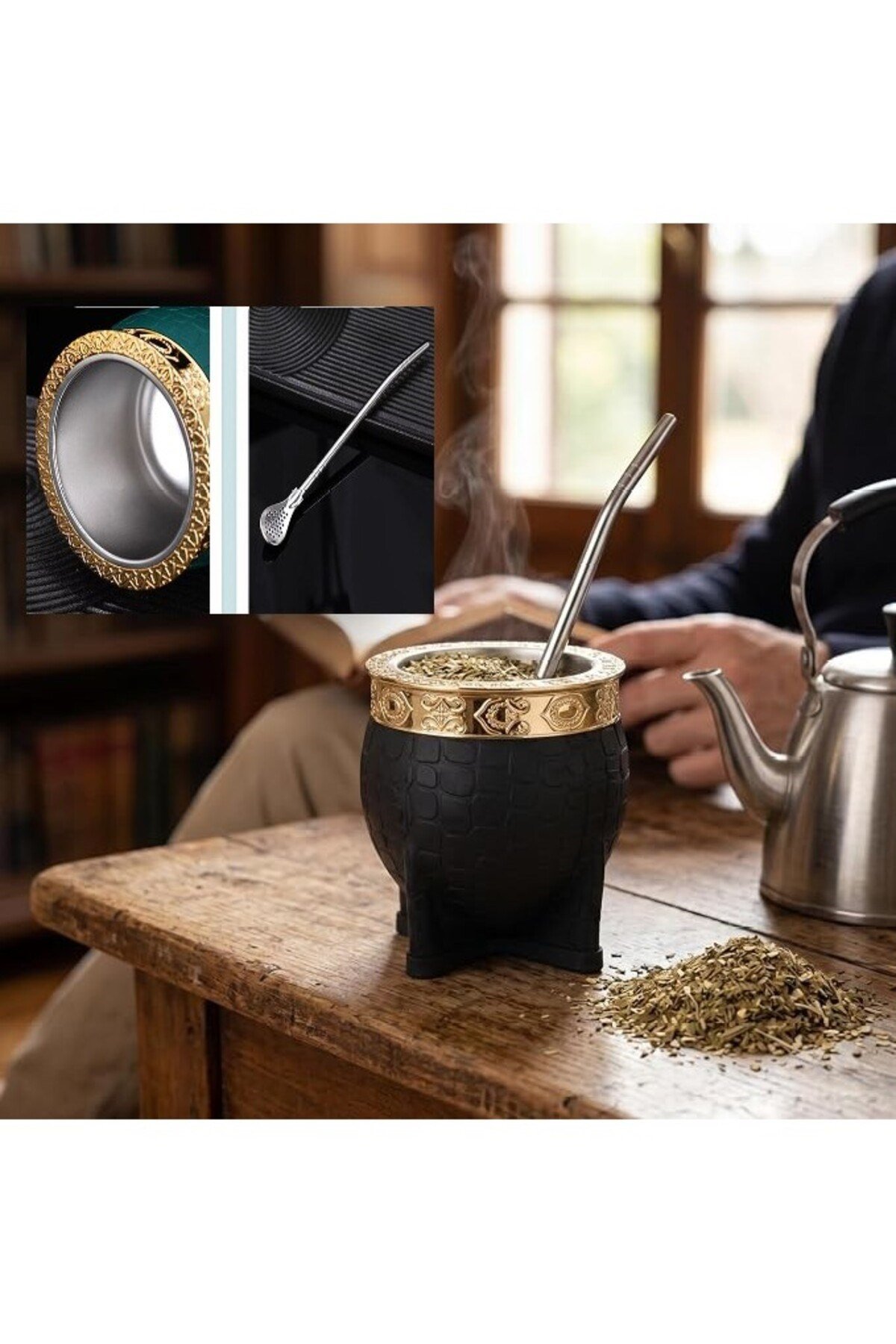 Premium Mate Bardağı Seti Paslanmaz Çelik | Çift Duvarlı Termos Bombilla Pipet ve Temizleme Fırçası