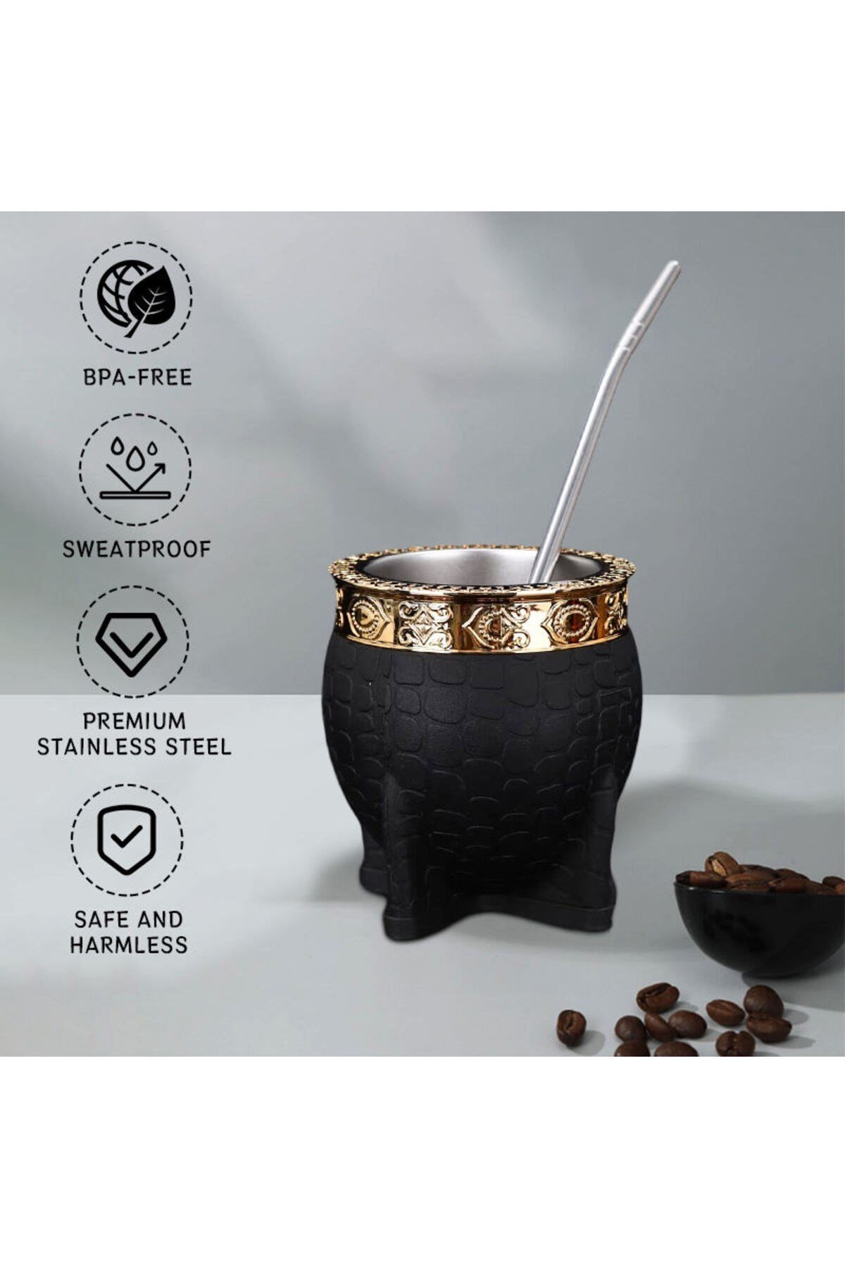 Premium Mate Bardağı Seti Paslanmaz Çelik | Çift Duvarlı Termos Bombilla Pipet ve Temizleme Fırçası