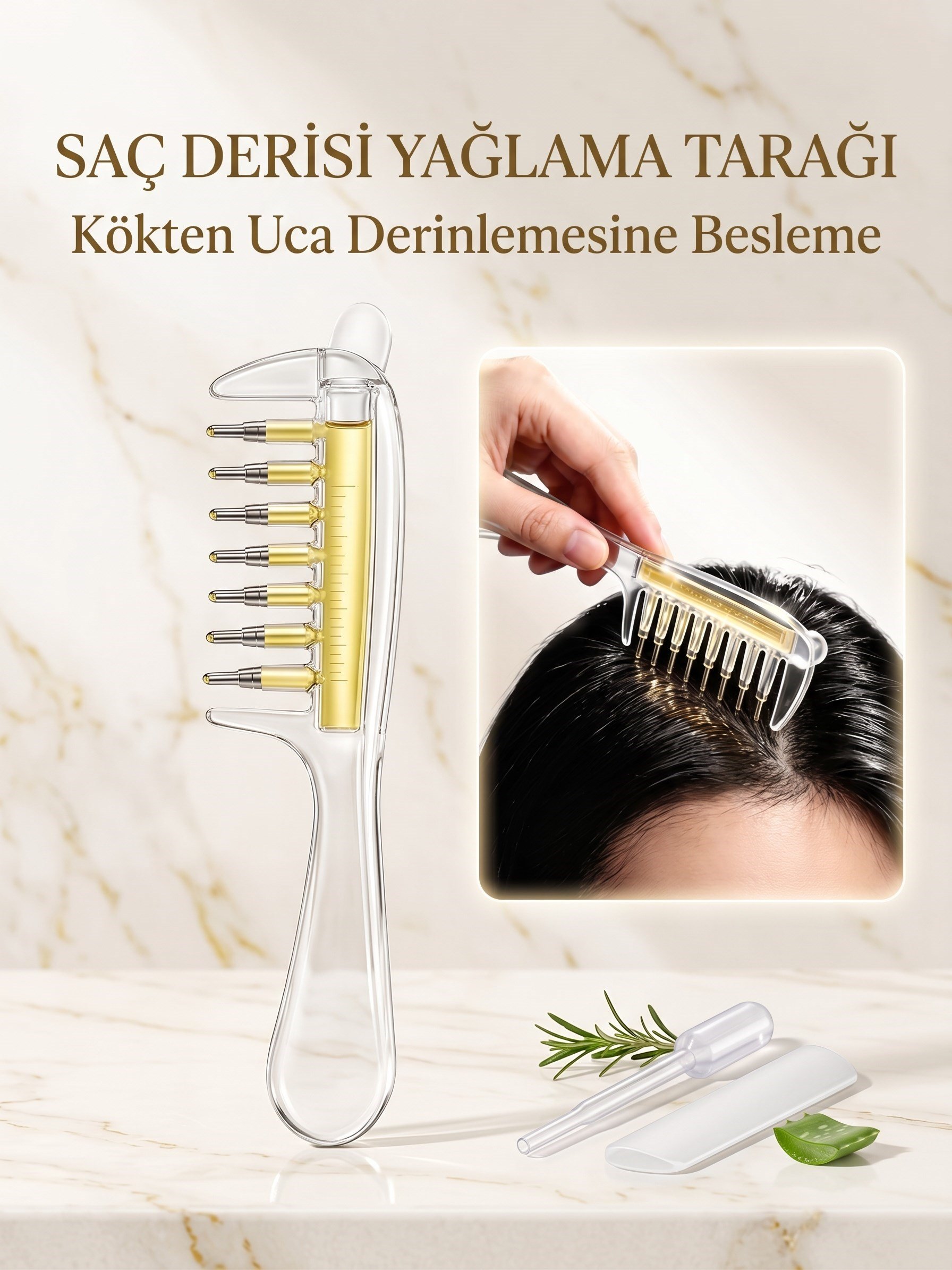 Serum Hazneli Saç Bakım Tarağı - Masaj Etkili Yağ Aplikatörü - Hazneli Saç Dibi Tarağı