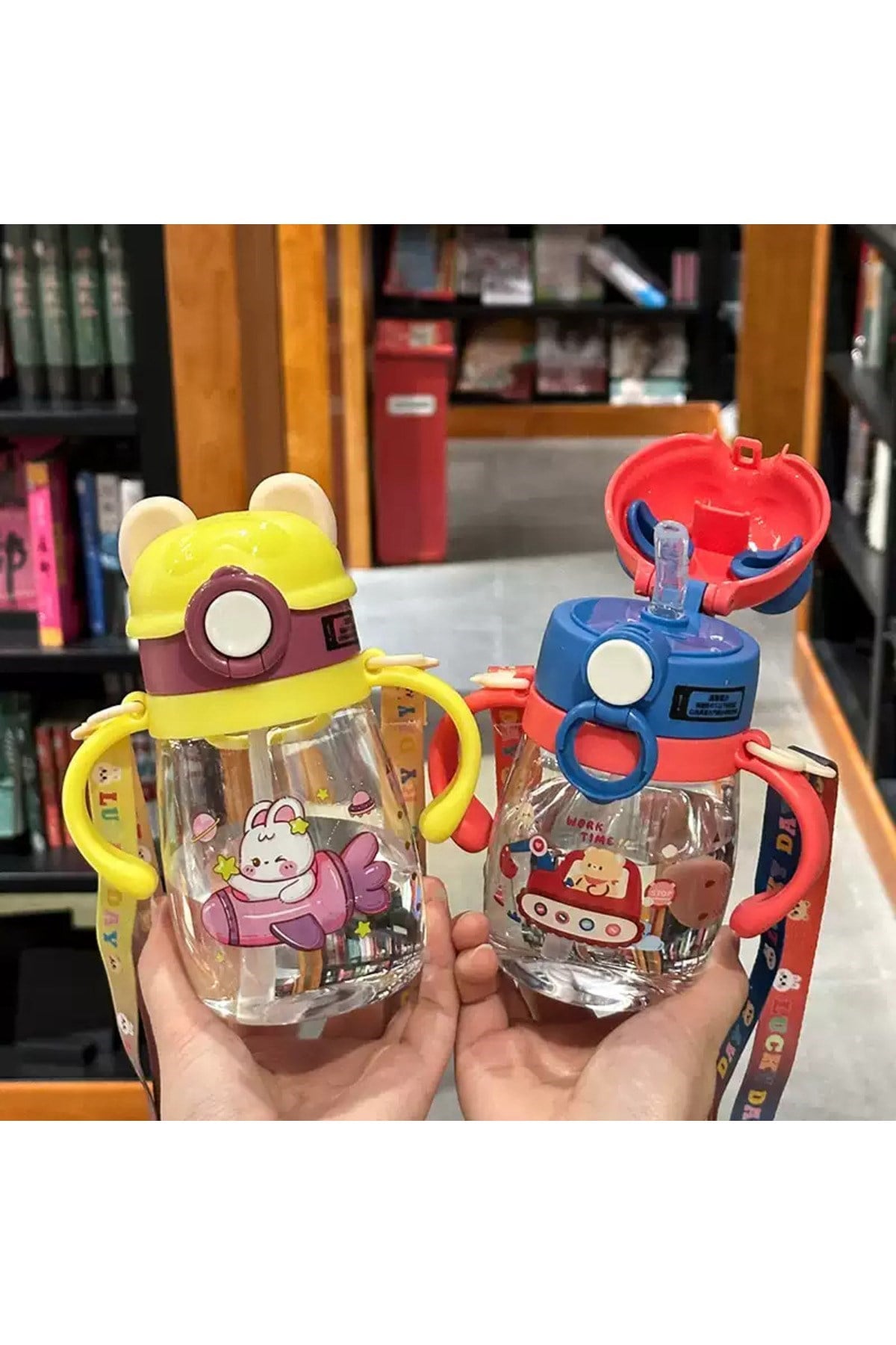 Sevimli Figürlü Pipetli Çocuk Su Matarası Bebek Suluğu Pipetli Matara Çocuk Suluk 400ml Bpa İçermez