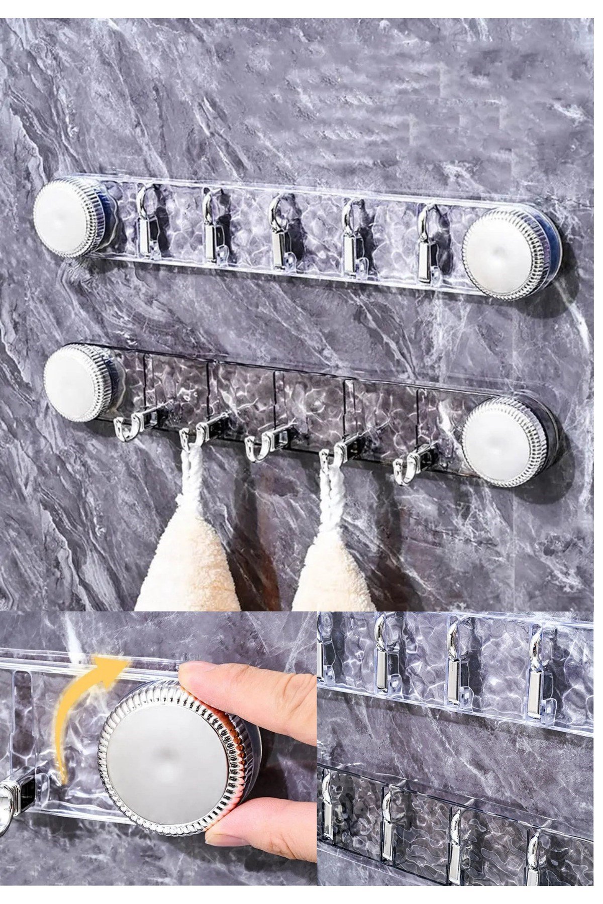 Şık Görünümlü Vakumlu ve Yapışkanlı Mutfak Banyo Askılığı Modern 5 Kancalı Vantuzlu Mutfak Askısı